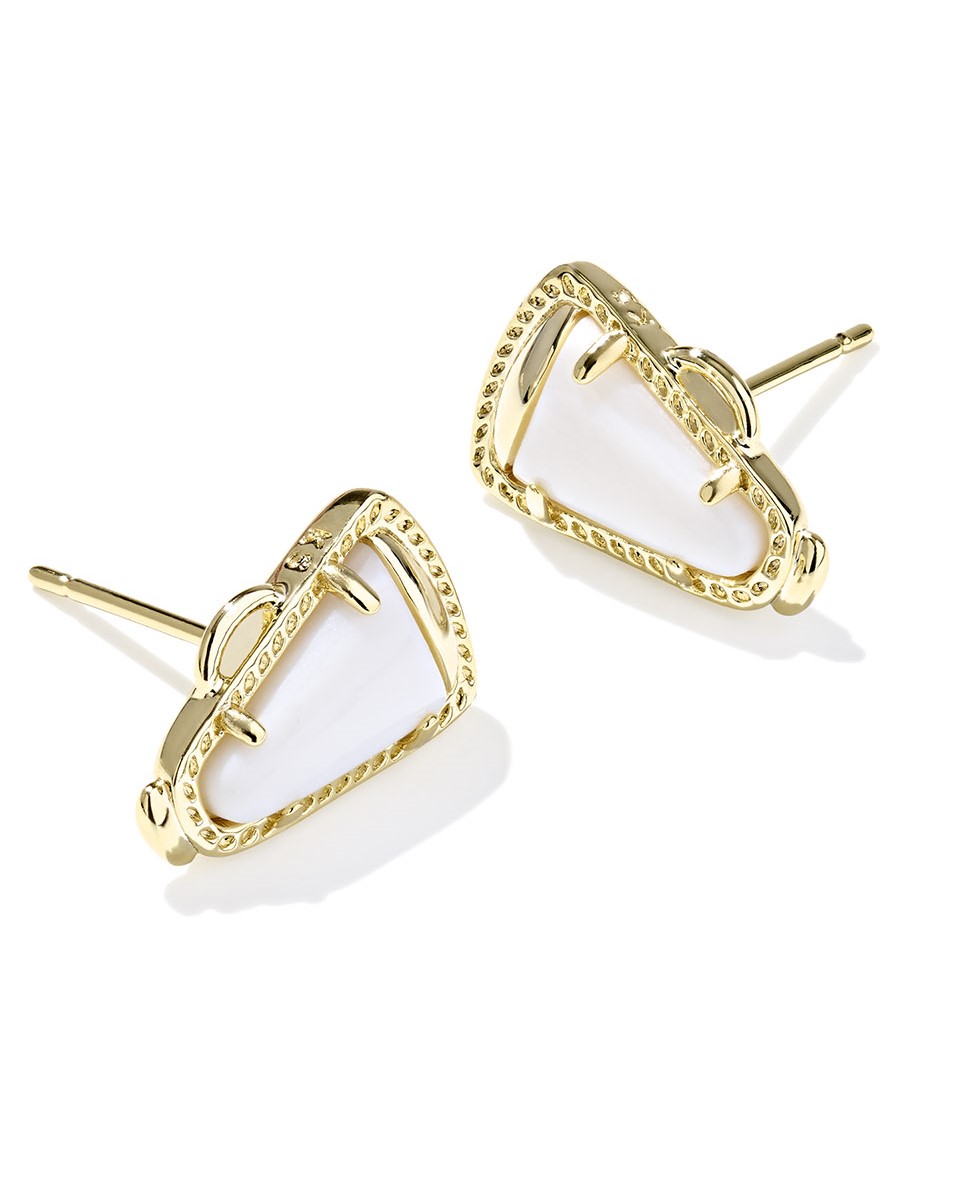 KENDRA SCOTT CHEER WHITE MOTHER OF PEARL GOLD TONE STUD EARRINGS