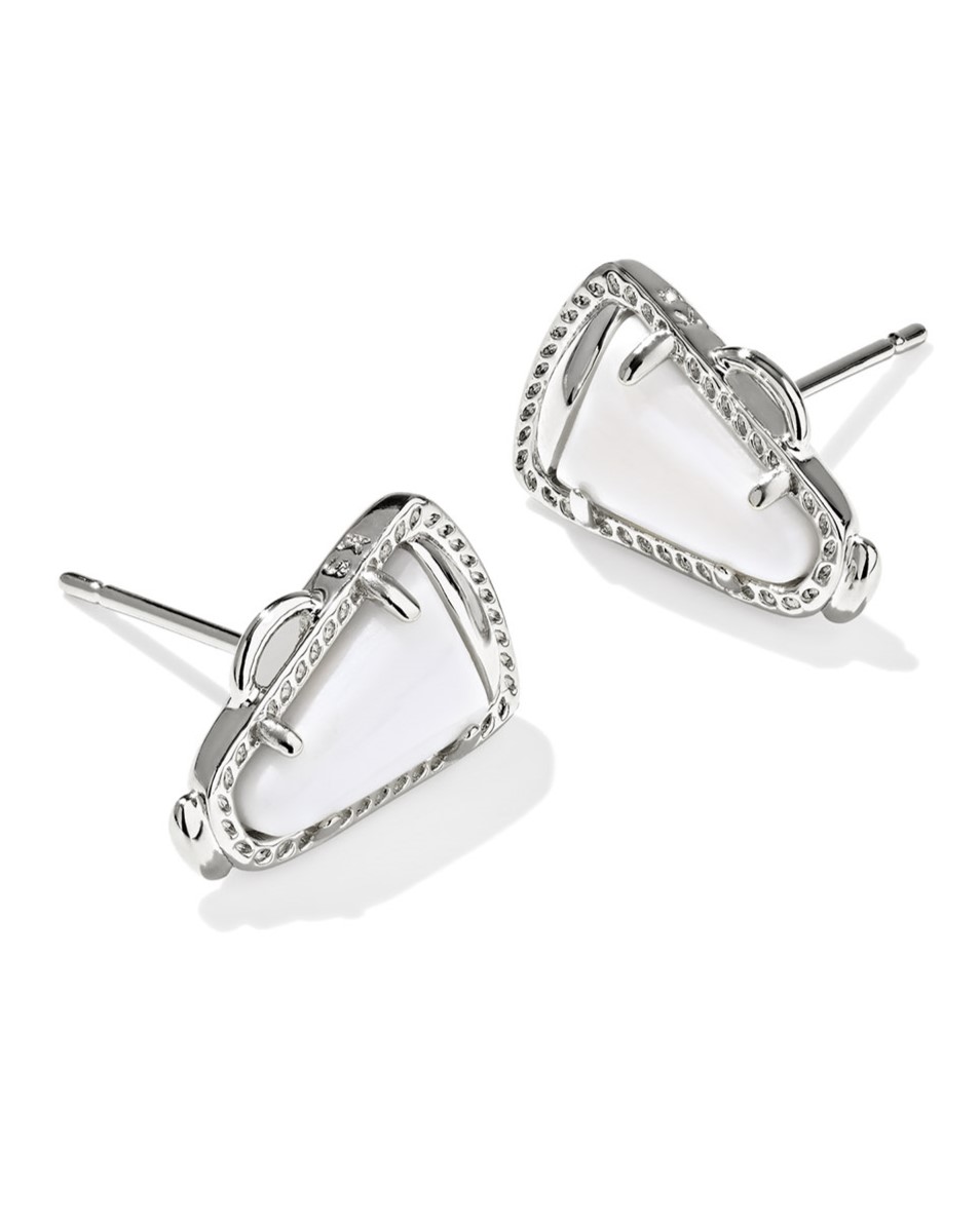 KENDRA SCOTT CHEER WHITE MOTHER OF PEARL RHODIUM STUD EARRINGS