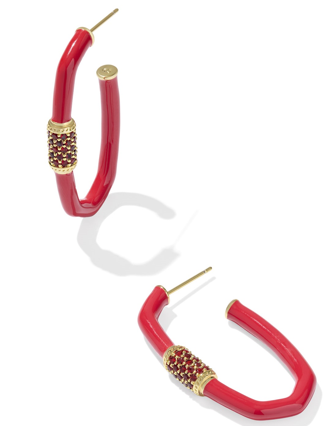 KENDRA SCOTT EMERY RED MIX LARGE GOLD TONE HOOP EARRINGS