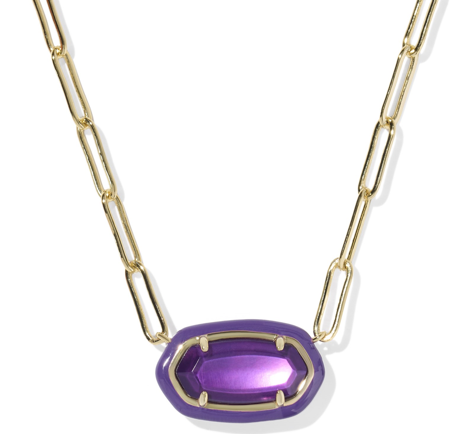 KENDRA SCOTT ELISA PURPLE MOTHER OF PEARL GOLD TONE PAPERCLIP NECKLACE