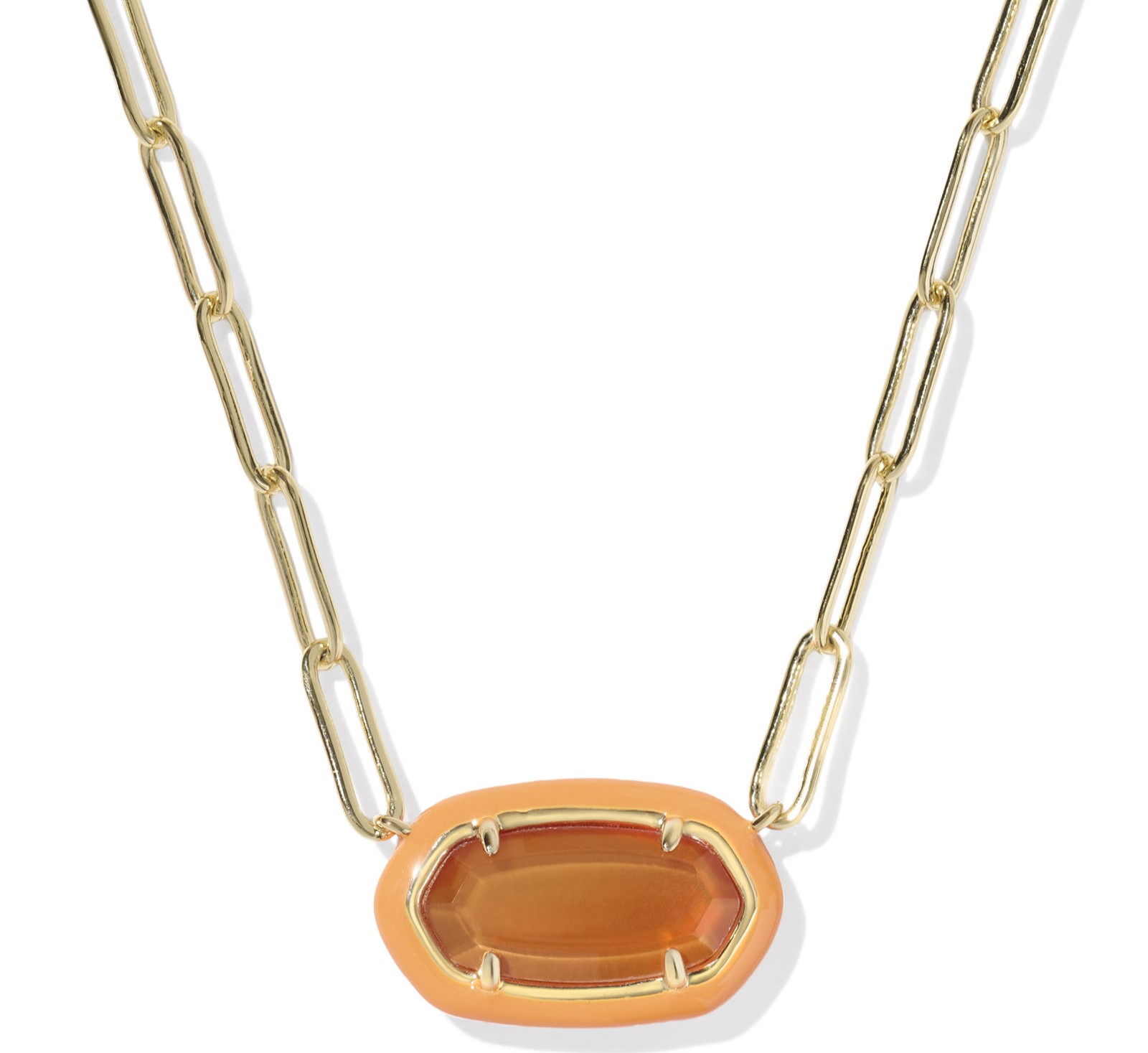 KENDRA SCOTT ELISA PAPAYA MOTHER OF PEARL GOLD TONE PAPERCLIP NECKLACE