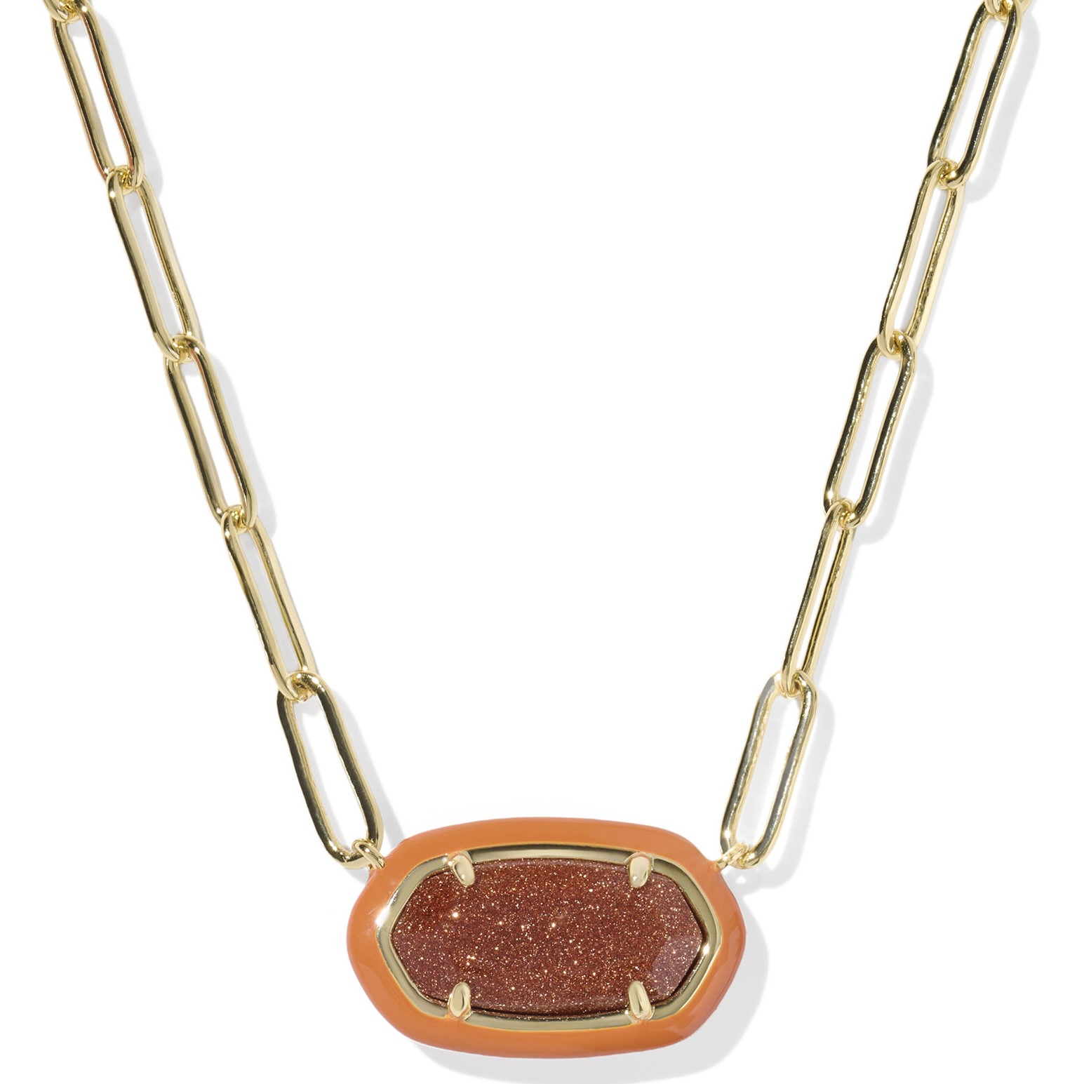 KENDRA SCOTT ELISA ORANGE GOLDSTONE GOLD TONE PAPERCLIP NECKLACE