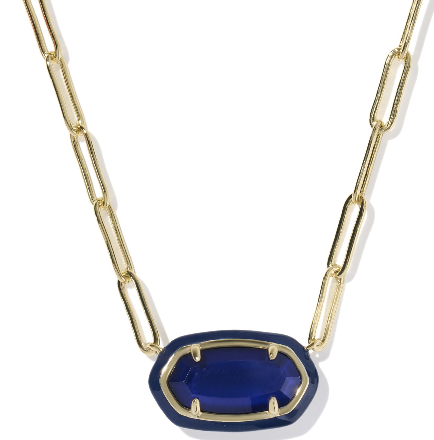 KENDRA SCOTT ELISA NAVY MOTHER OF PEARL GOLD TONE PAPERCLIP NECKLACE
