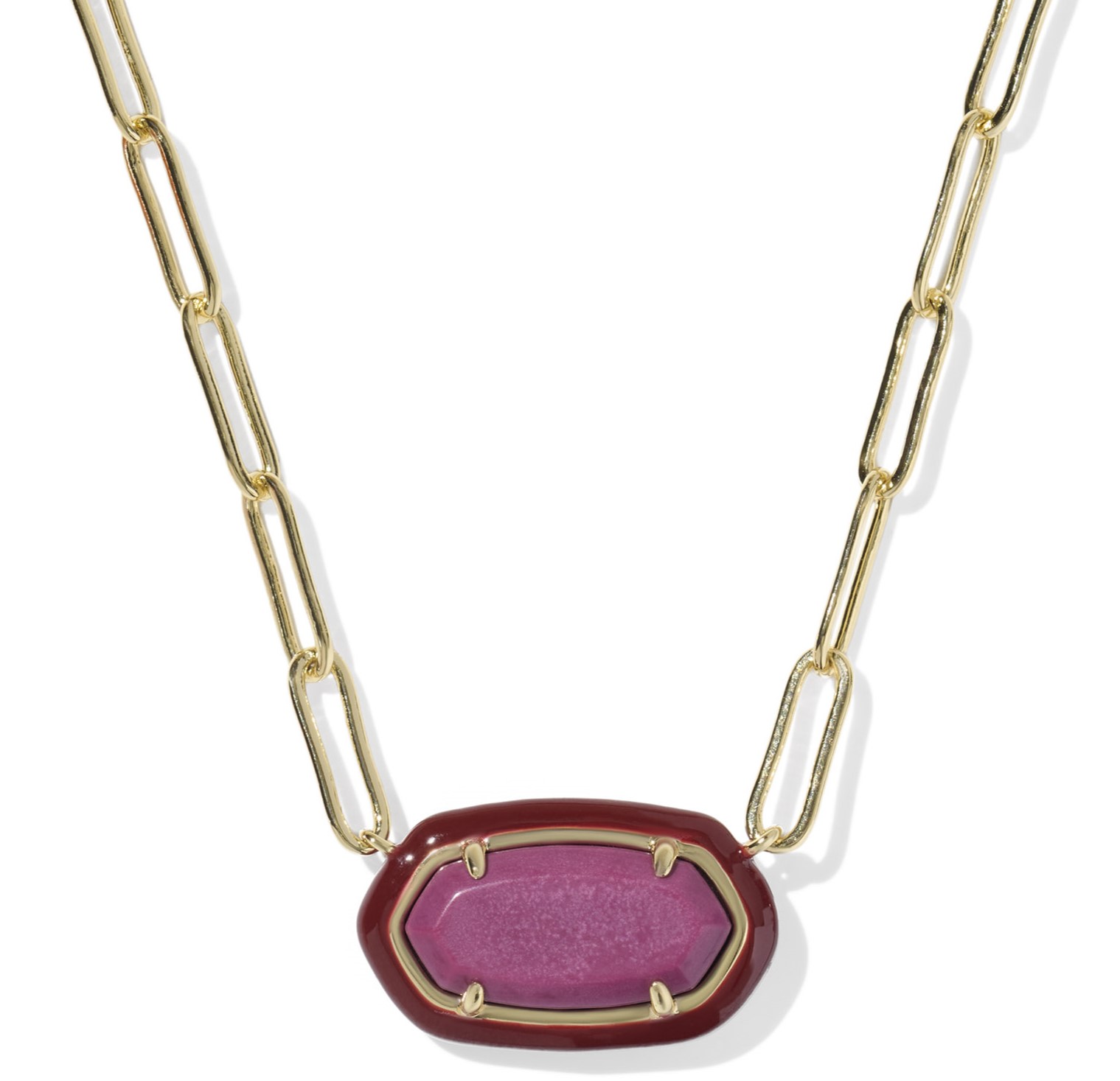 KENDRA SCOTT ELISA MAROON MAGNESITE GOLD TONE PAPERCLIP NECKLACE