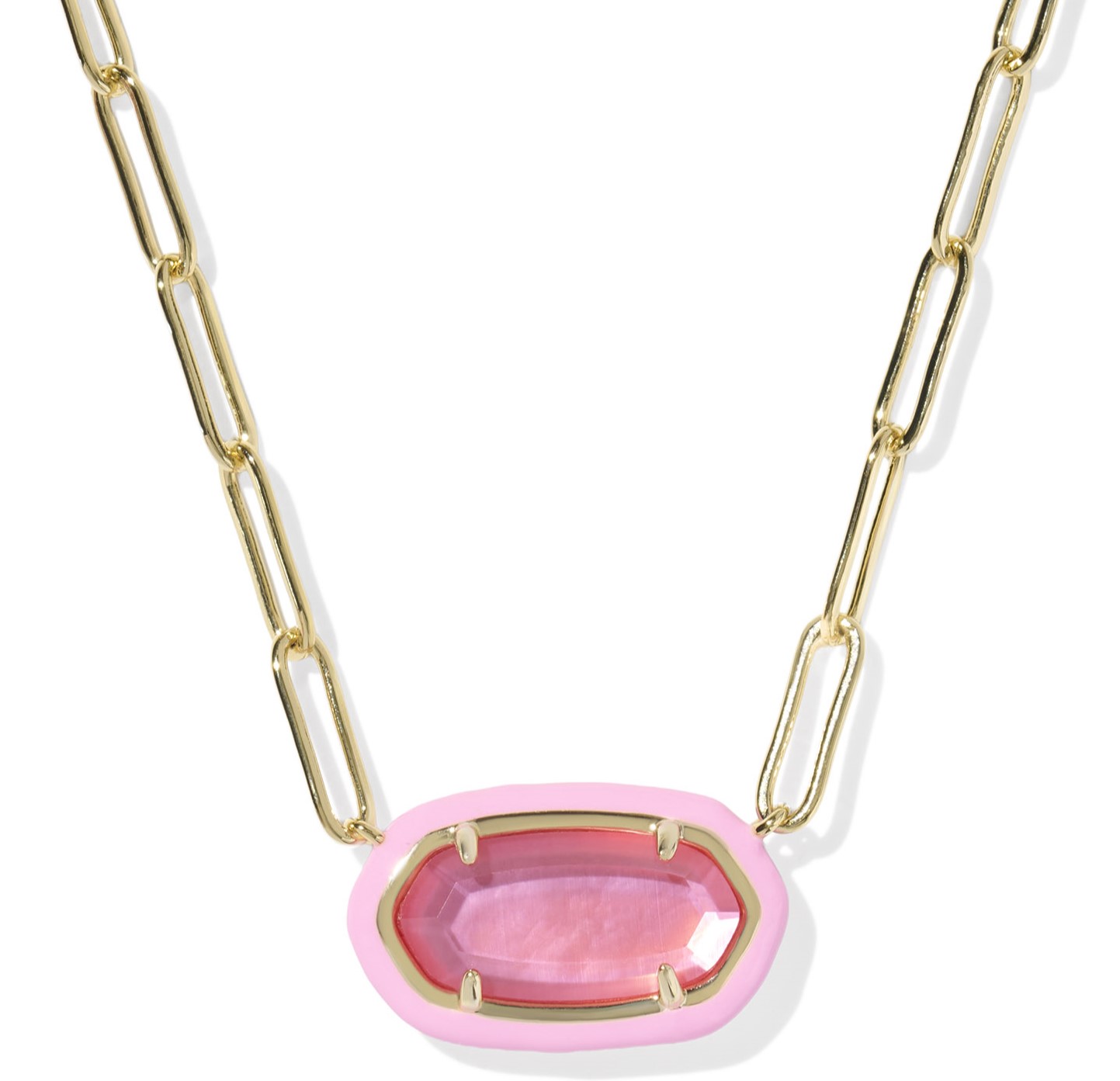 KENDRA SCOTT ELISA BRIGHT PINK ILLUSION GOLD TONE PAPERCLIP NECKLACE