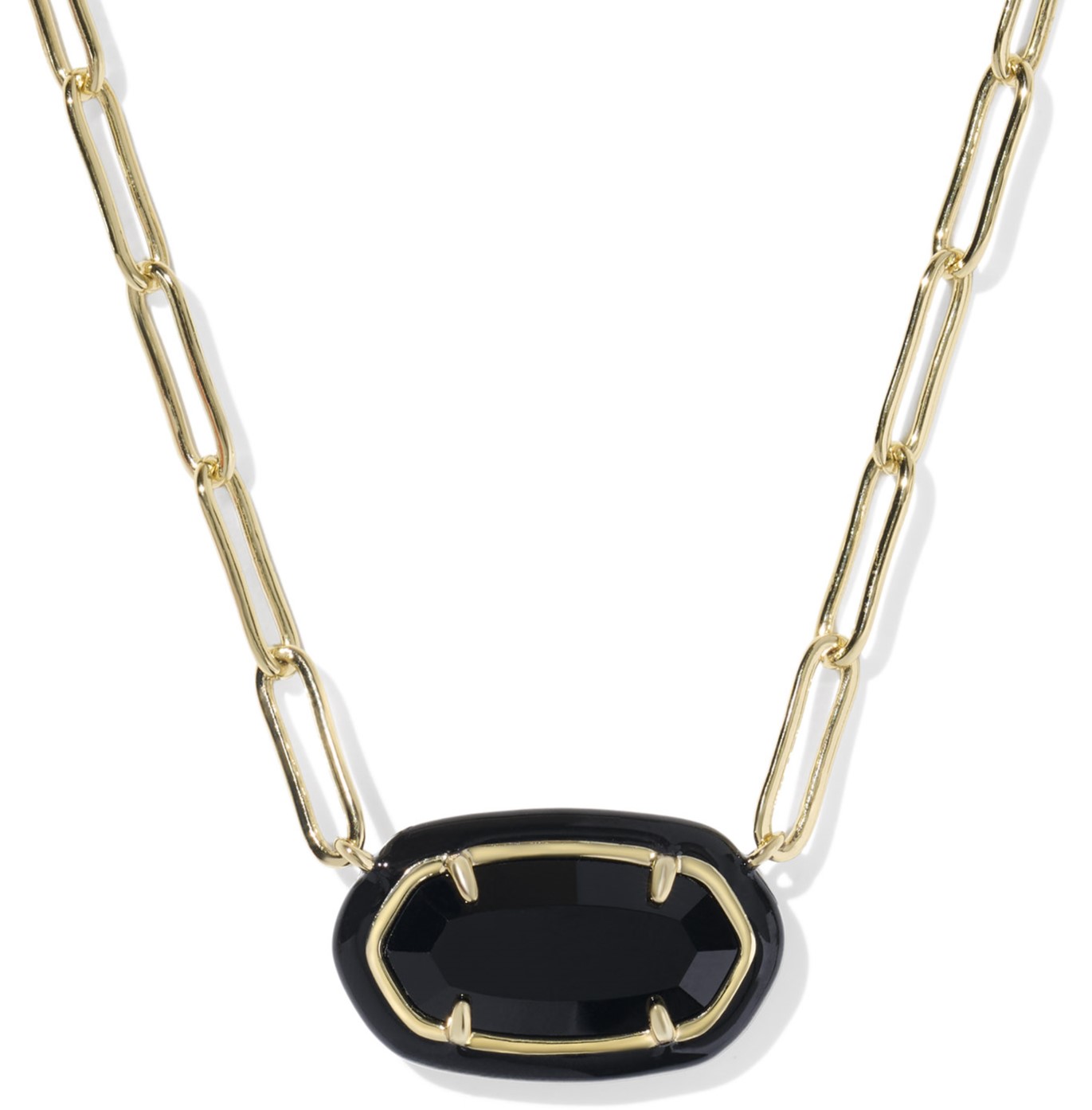 KENDRA SCOTT ELISA BLACK AGATE GOLD TONE PAPERCLIP NECKLACE