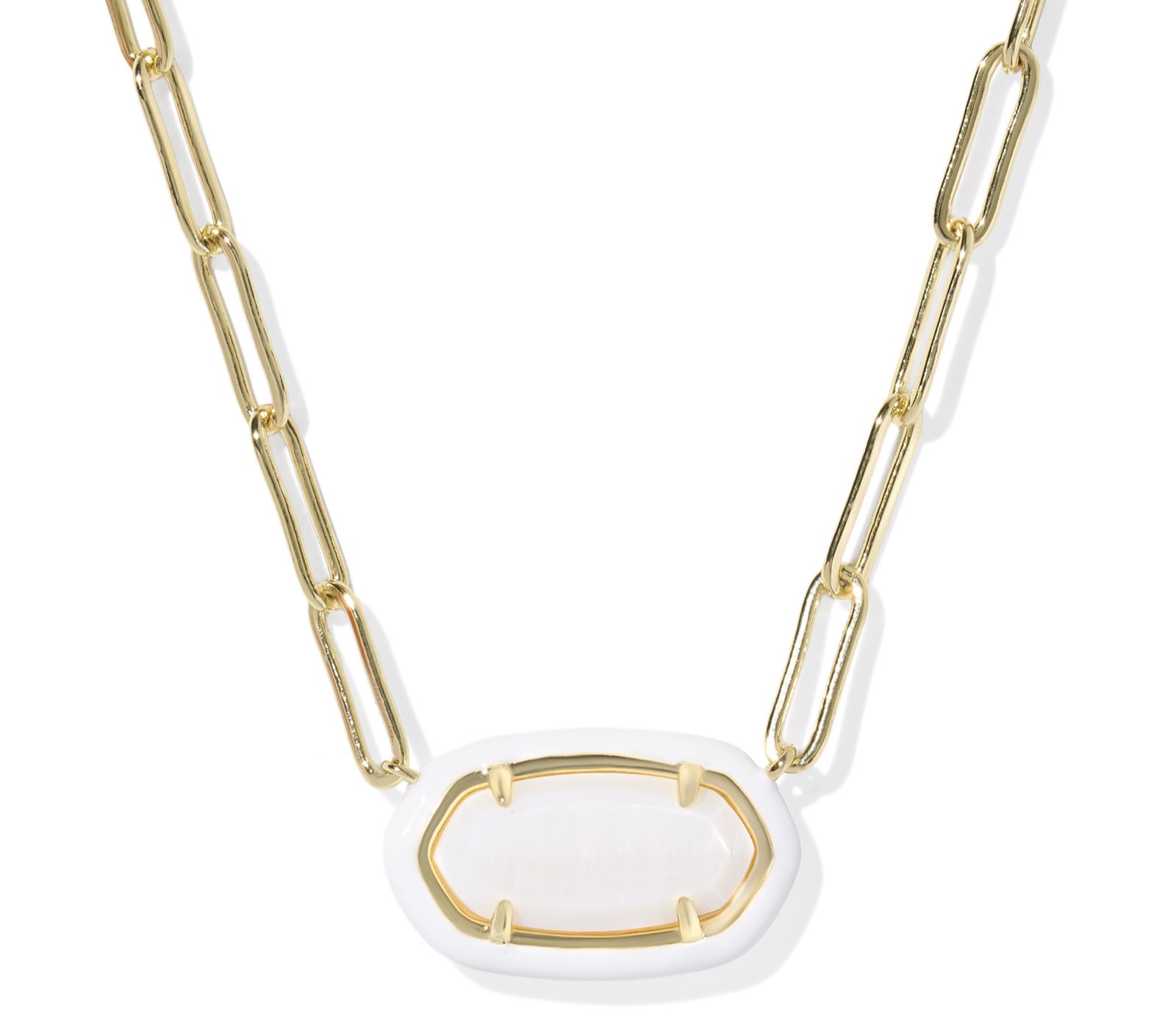 KENDRA SCOTT ELISA WHITE MOTHER OF PEARL GOLD TONE PAPERCLIP NECKLACE