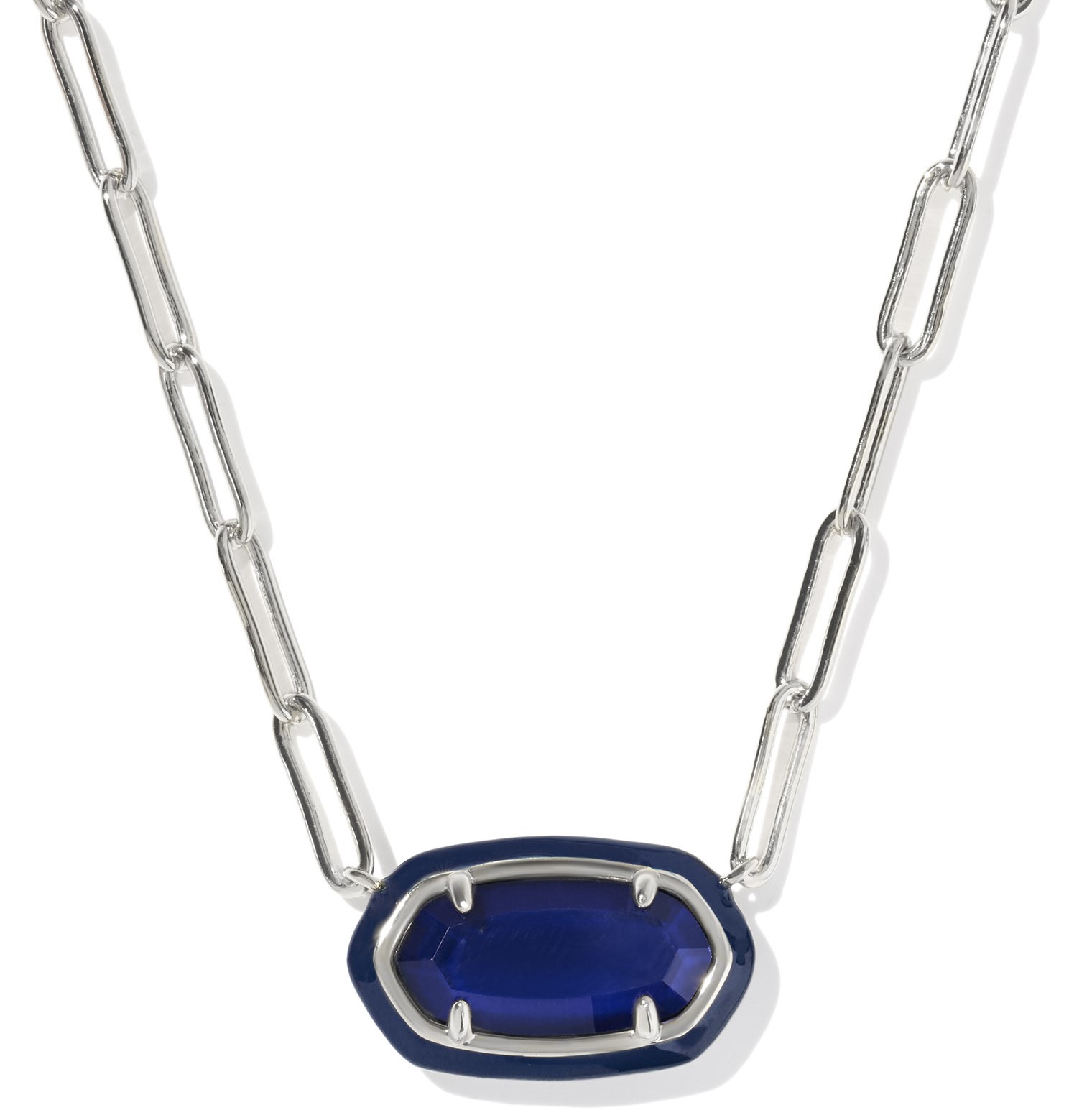 KENDRA SCOTT ELISA NAVY MOTHER OF PEARL RHODIUM PAPERCLIP NECKLACE