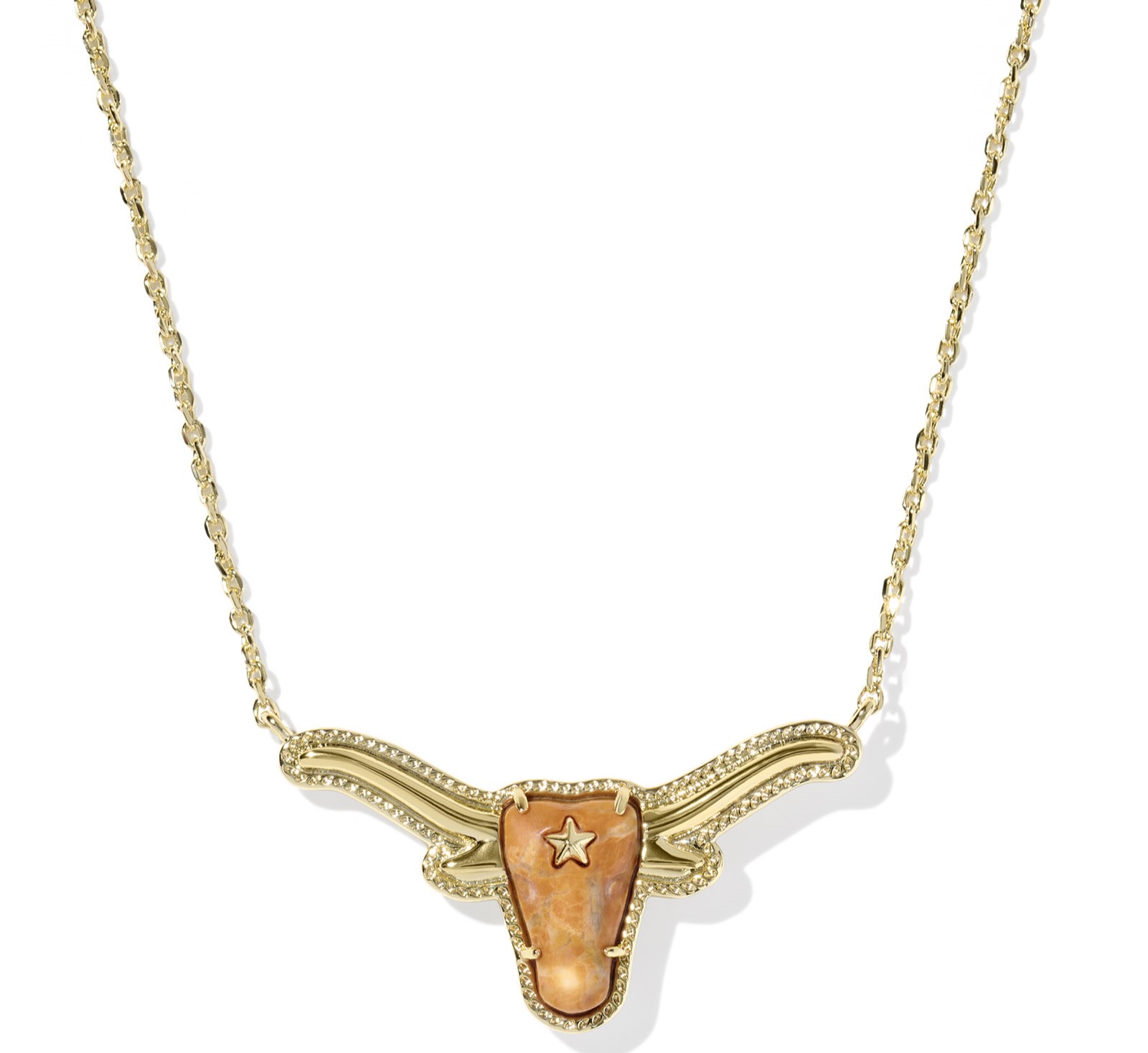 KENDRA SCOTT LONGHORN VARIEGATED ORANGE MAGNESITE GOLD TONE SHORT PENDANT NECKLACE