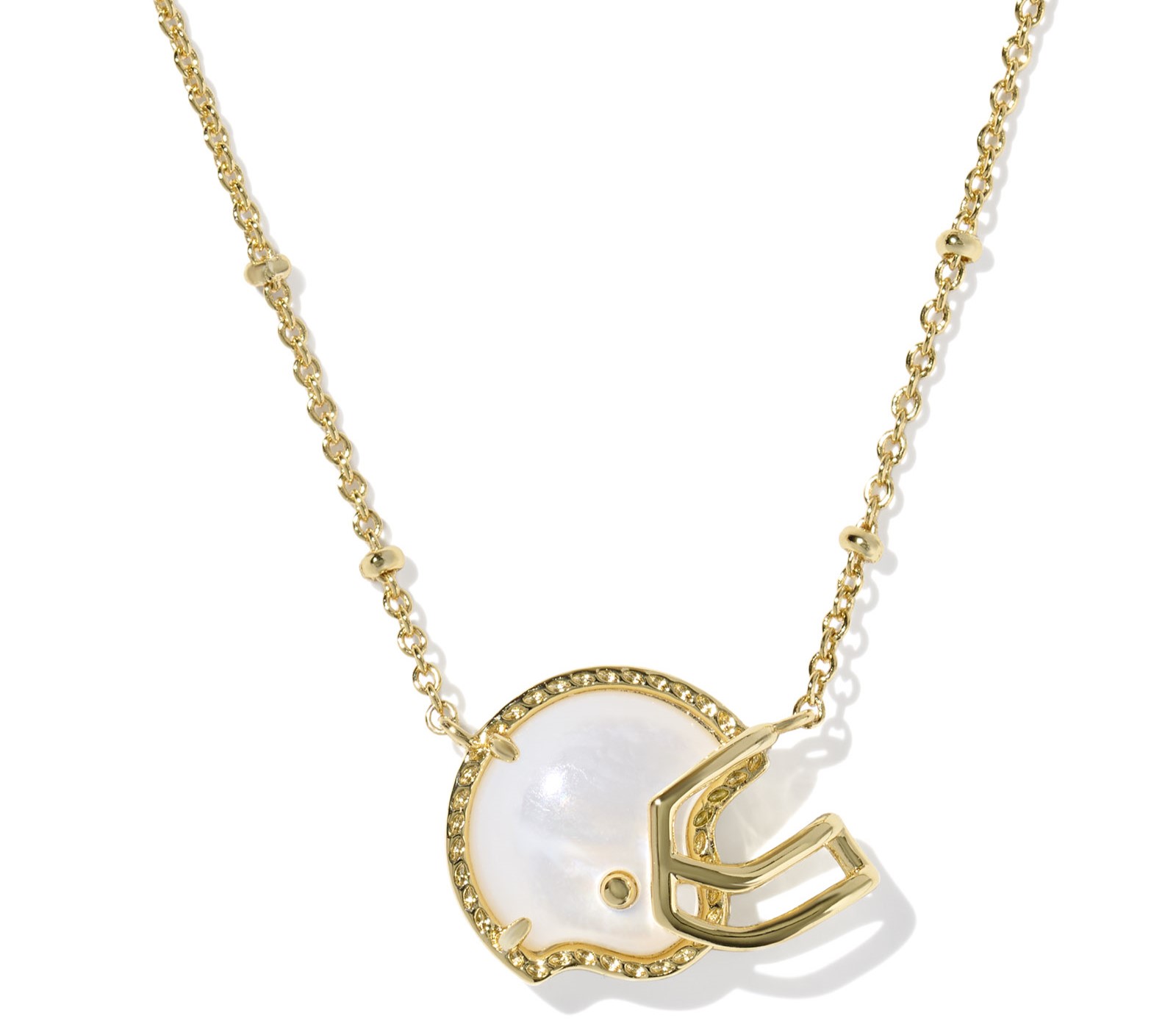 KENDRA SCOTT FOOTBALL HELMET IVORY MOTHER OF PEARL GOLD TONE PENDANT NECKLACE