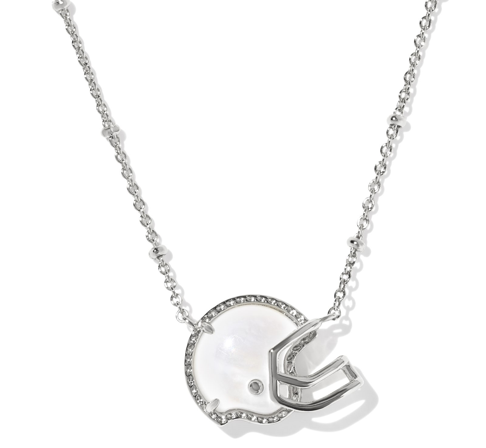 KENDRA SCOTT FOOTBALL HELMET IVORY MOTHER OF PEARL RHODIUM PENDANT NECKLACE