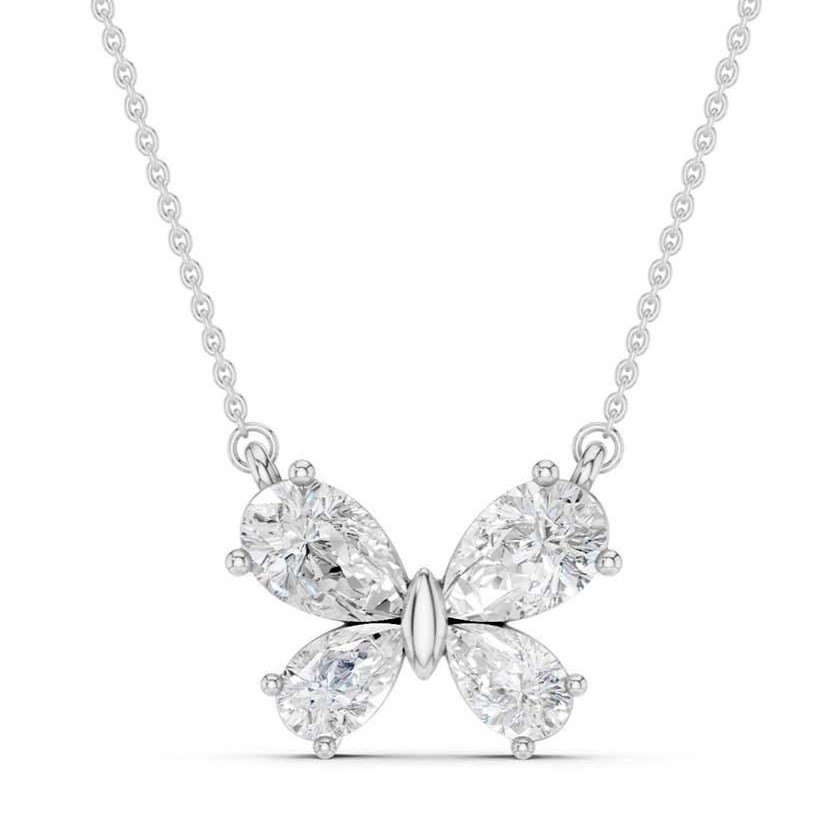 SUPER MAN MADE CREATED .75CTW DIAMOND BUTTERFLY NECKLACE CONTAINING: 4 PEAR-SHAPE DIAMONDS E-F VS 14KW