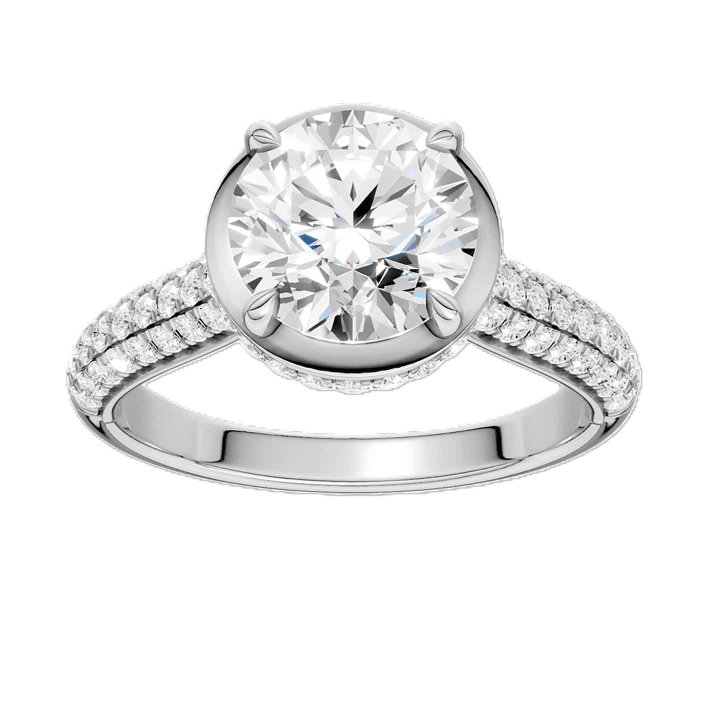 SUPER MAN MADE CREATED 2.53CTW DIAMOND ENGAGEMENT RING CONTAINING: 2.00CT ROUND DIAMOND F VS + 84 ROUND DIAMONDS .53CTW F VS 14KW  IGI CARD CERT 45J384242507