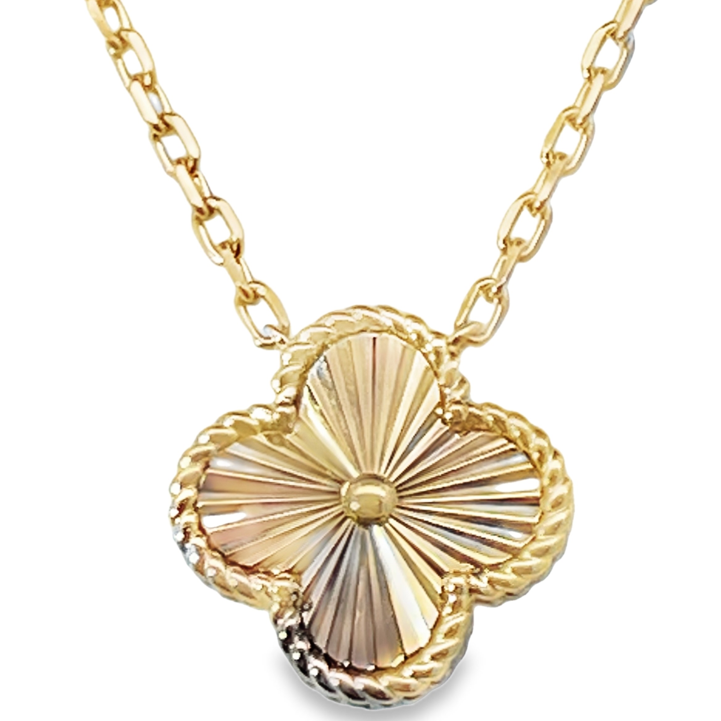 FLUTED GOLD  CLOVER/1.06CT CLOVER BLACK ONYX  REVERSIBLE NECKLACE 14KY