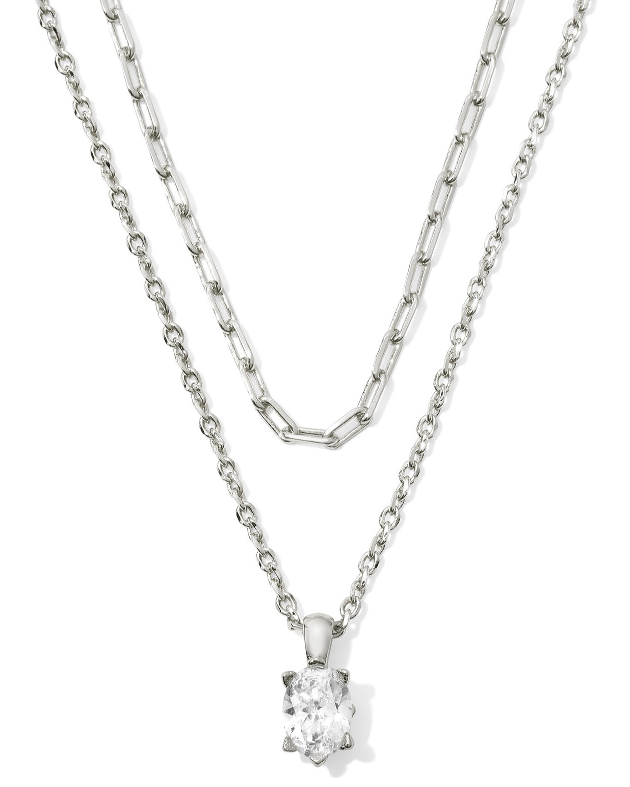 KENDRA SCOTT CAILIN WHITE CRYSTAL RHODIUM MULTI STRAND NECKLACE