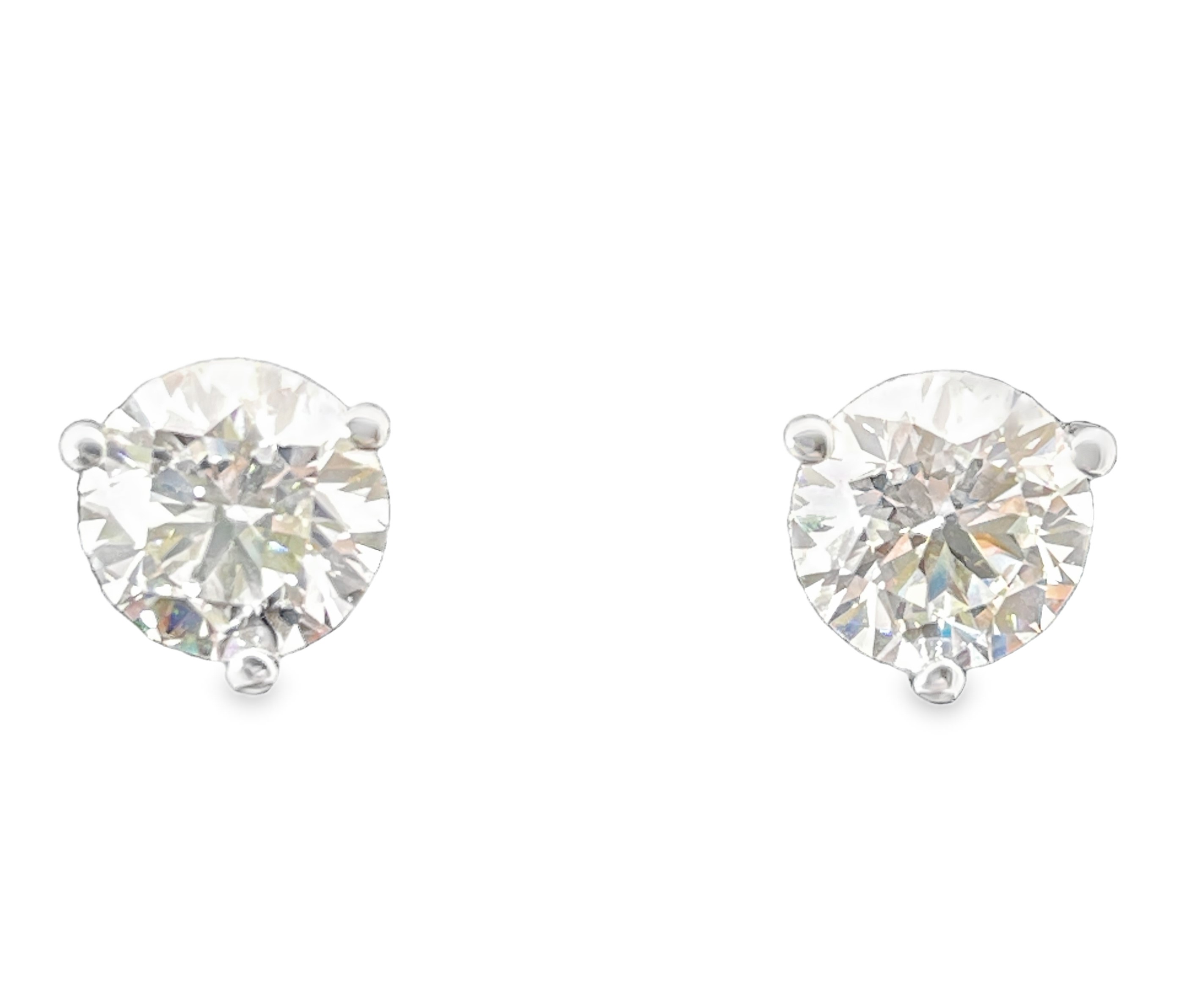 SUPER MAN MADE CREATED 1.58CTW ROUND DIAMOND 3-PRONG STUD EARRINGS E-F VVS2-VS1 14KW CONTAINING: .79CT ROUND DIAMOND F VS1 IGI LG680561508 + .79CT ROUND DIAMOND E VVS2 IGI LG680561509
