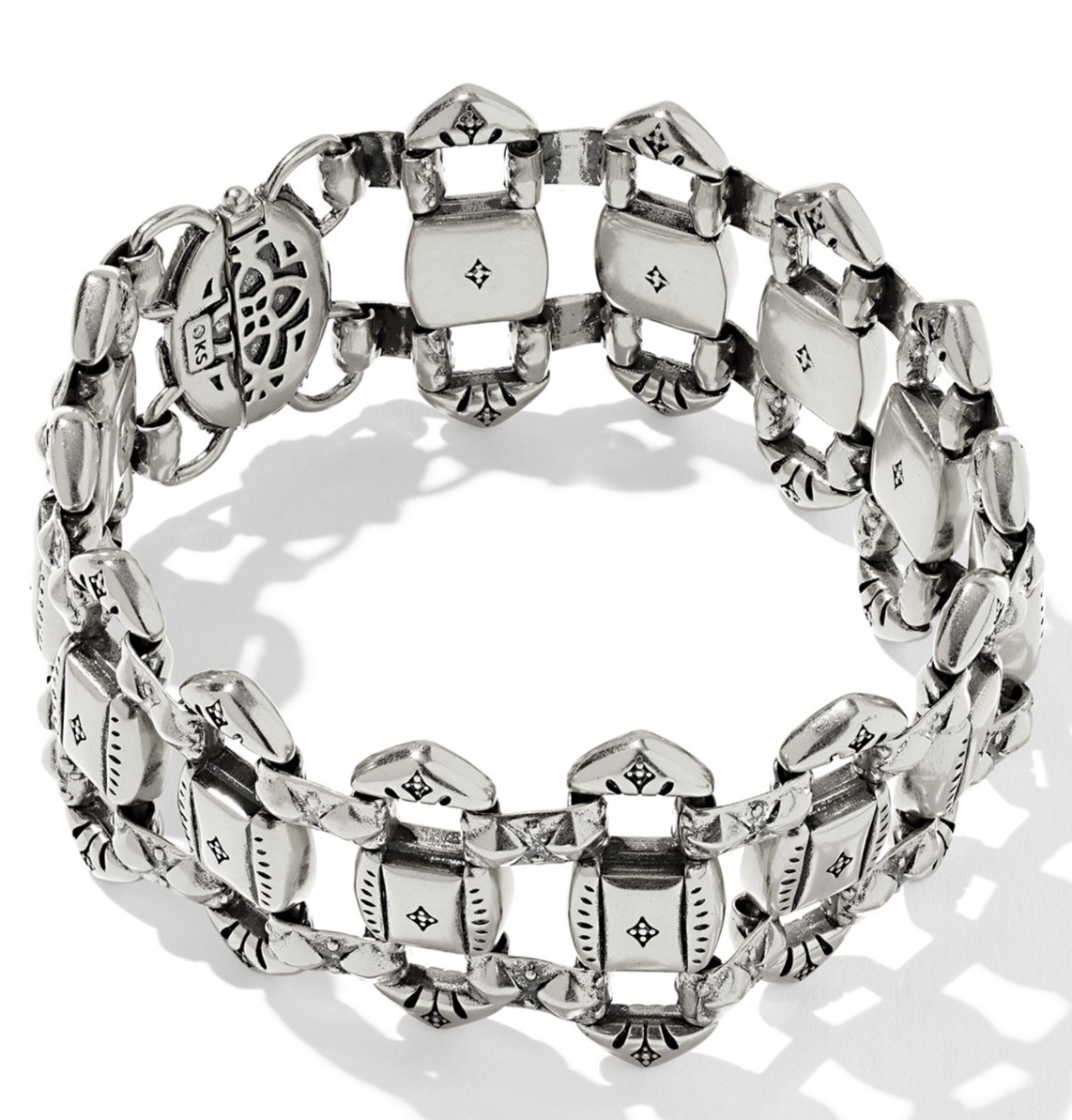 KENDRA SCOTT CATHERINE VINTAGE SILVER STATEMENT BRACELET M/L