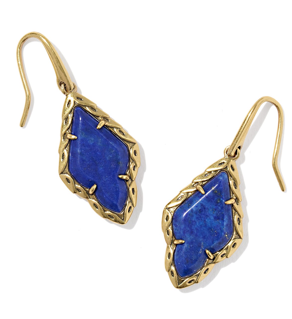 KENDRA SCOTT ADELINE BLUE LAPIS VINTAGE GOLD TONE DROP EARRINGS