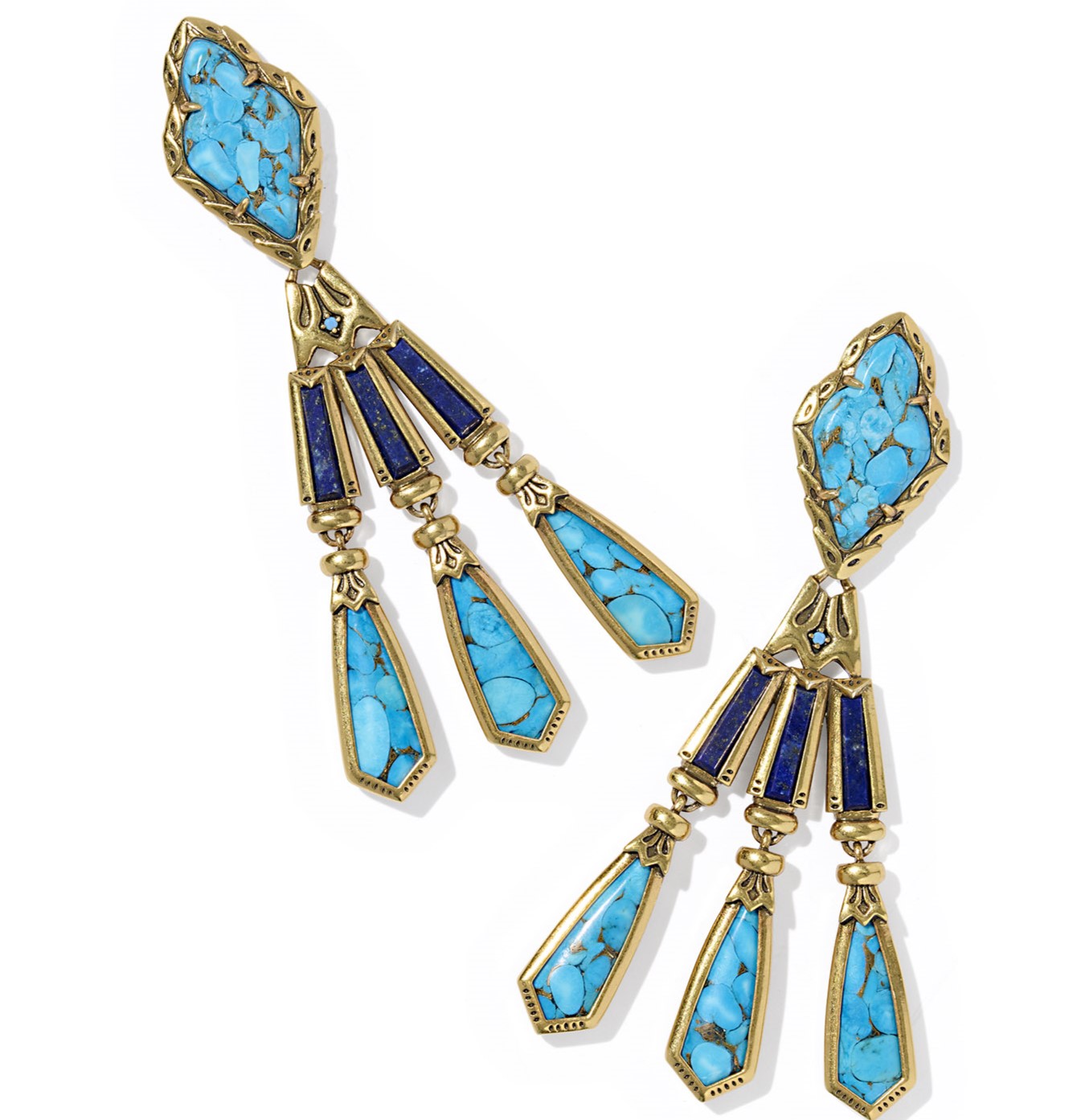 KENDRA SCOTT ADELINE BLUE MIX VINTAGE GOLD TONE STATEMENT EARRINGS