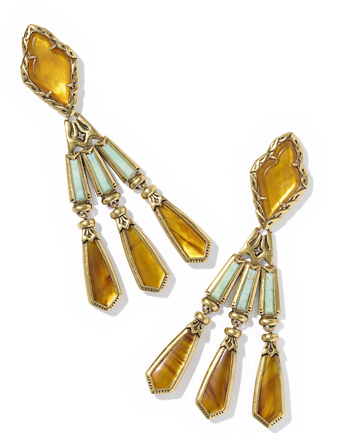 KENDRA SCOTT ADELINE MULTI MIX VINTAGE GOLD TONE STATEMENT EARRINGS