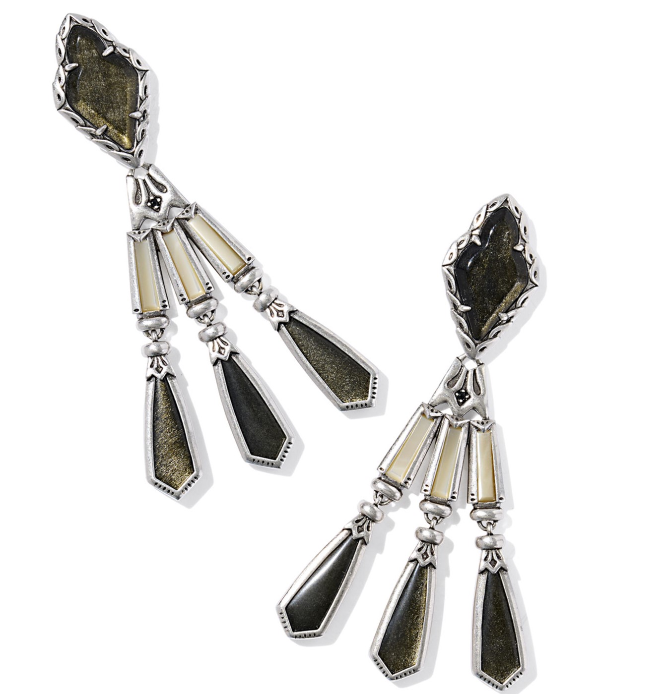 KENDRA SCOTT ADELINE BLACK MIX VINTAGE SILVER STATEMENT EARRINGS
