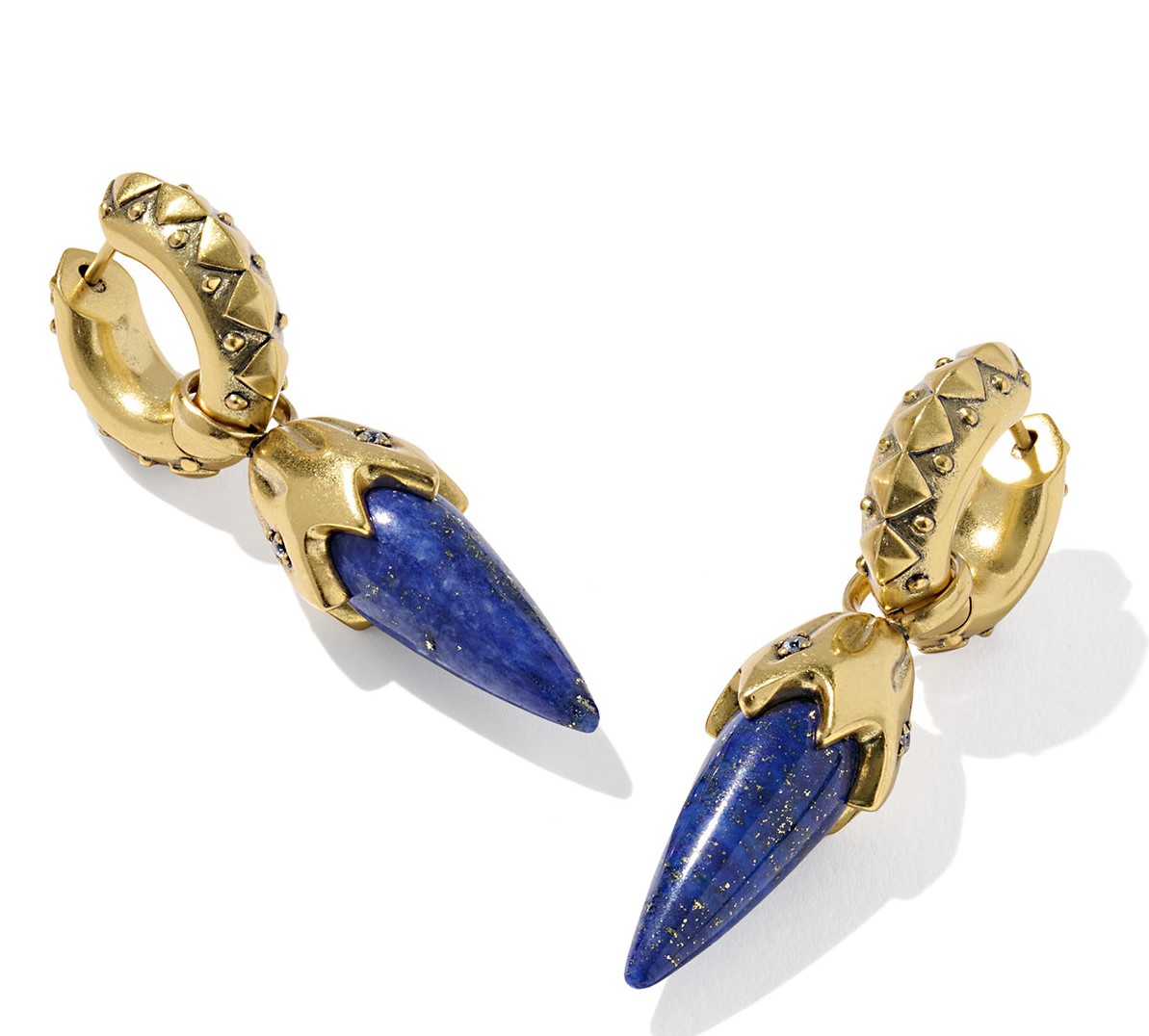 KENDRA SCOTT CATHERINE BLUE LAPIS VINTAGE GOLD TONE HUGGIE EARRINGS