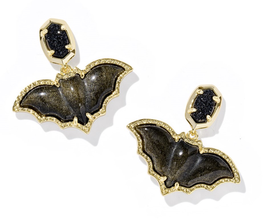 KENDRA SCOTT BAT DROP BLACK MIX GOLD TONE EARRINGS