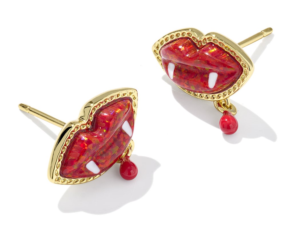 KENDRA SCOTT VAMPIRE LAB GROWN RED OPAL GOLD TONE STUD EARRINGS