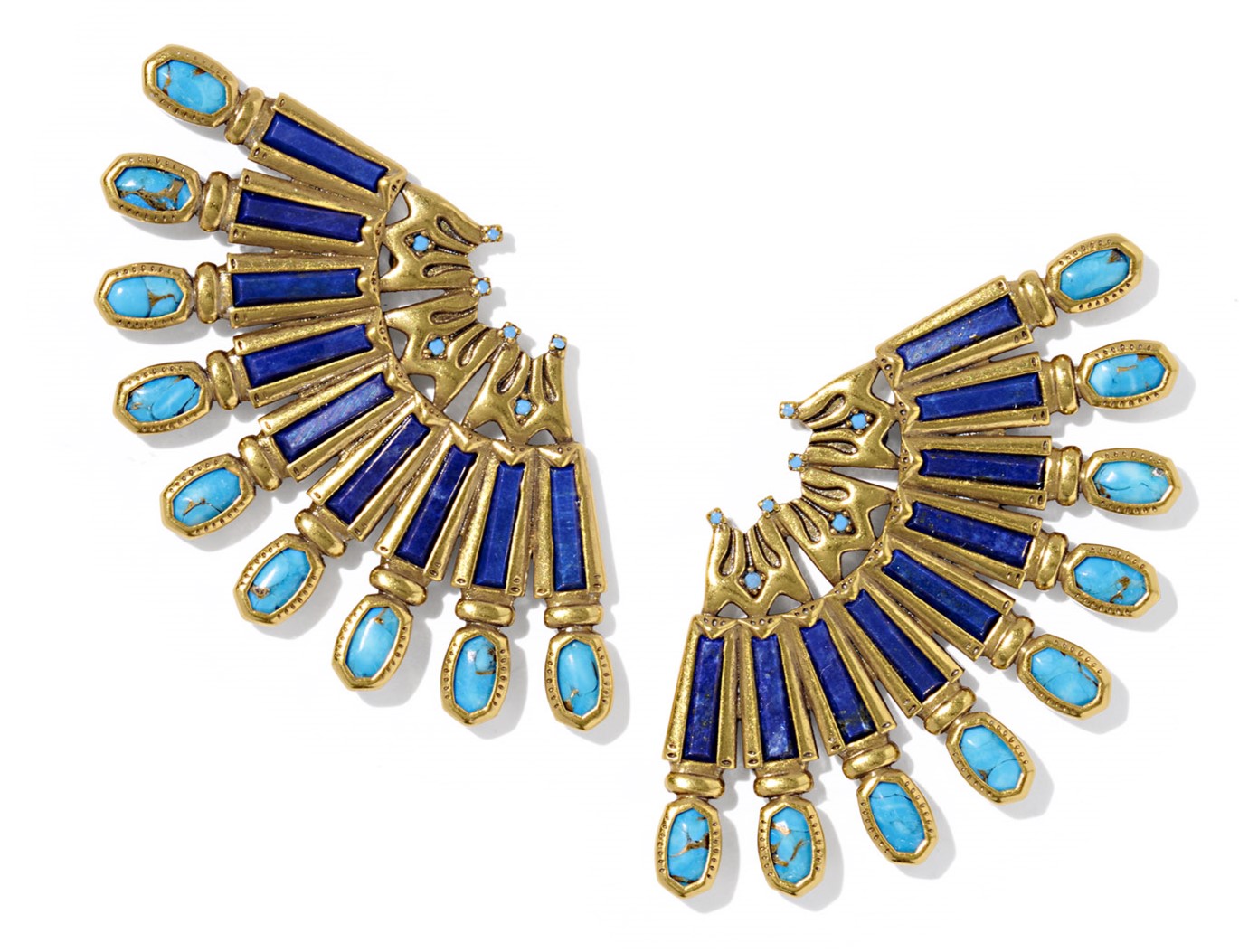 KENDRA SCOTT CATHERINE BLUE MIX VINTAGE GOLD STATEMENT EARRINGS
