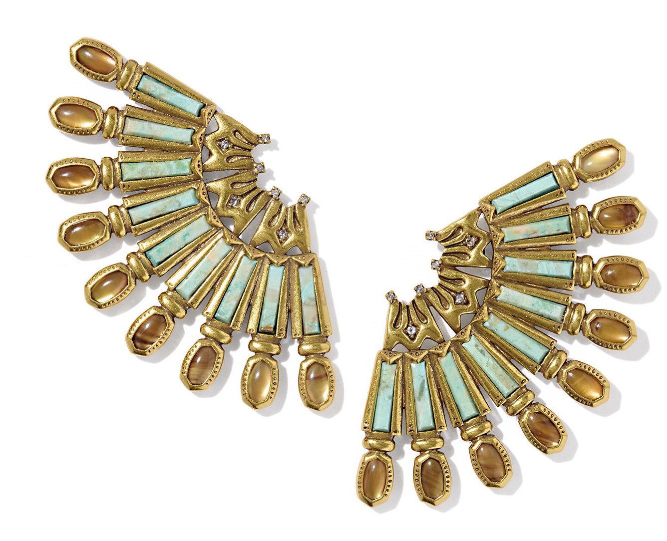 KENDRA SCOTT CATHERINE MULTI MIX VINTAGE GOLD TONE STATEMENT EARRINGS