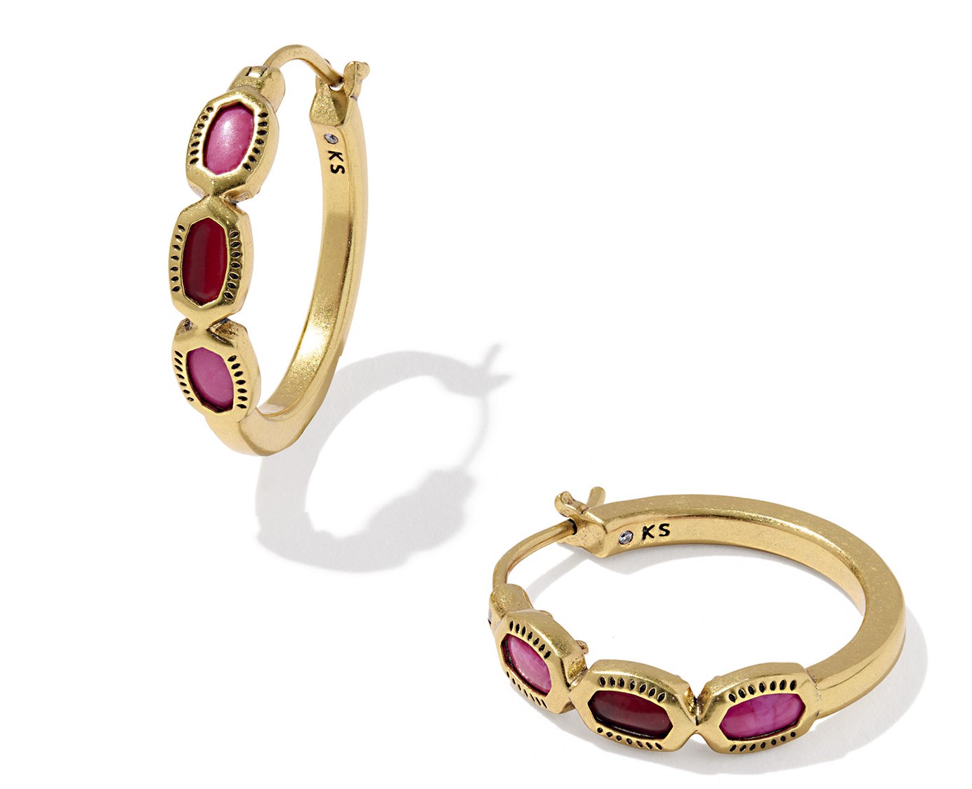 KENDRA SCOTT MINI ELISA HOOP PINK MIX VINTAGE GOLD TONE EARRINGS