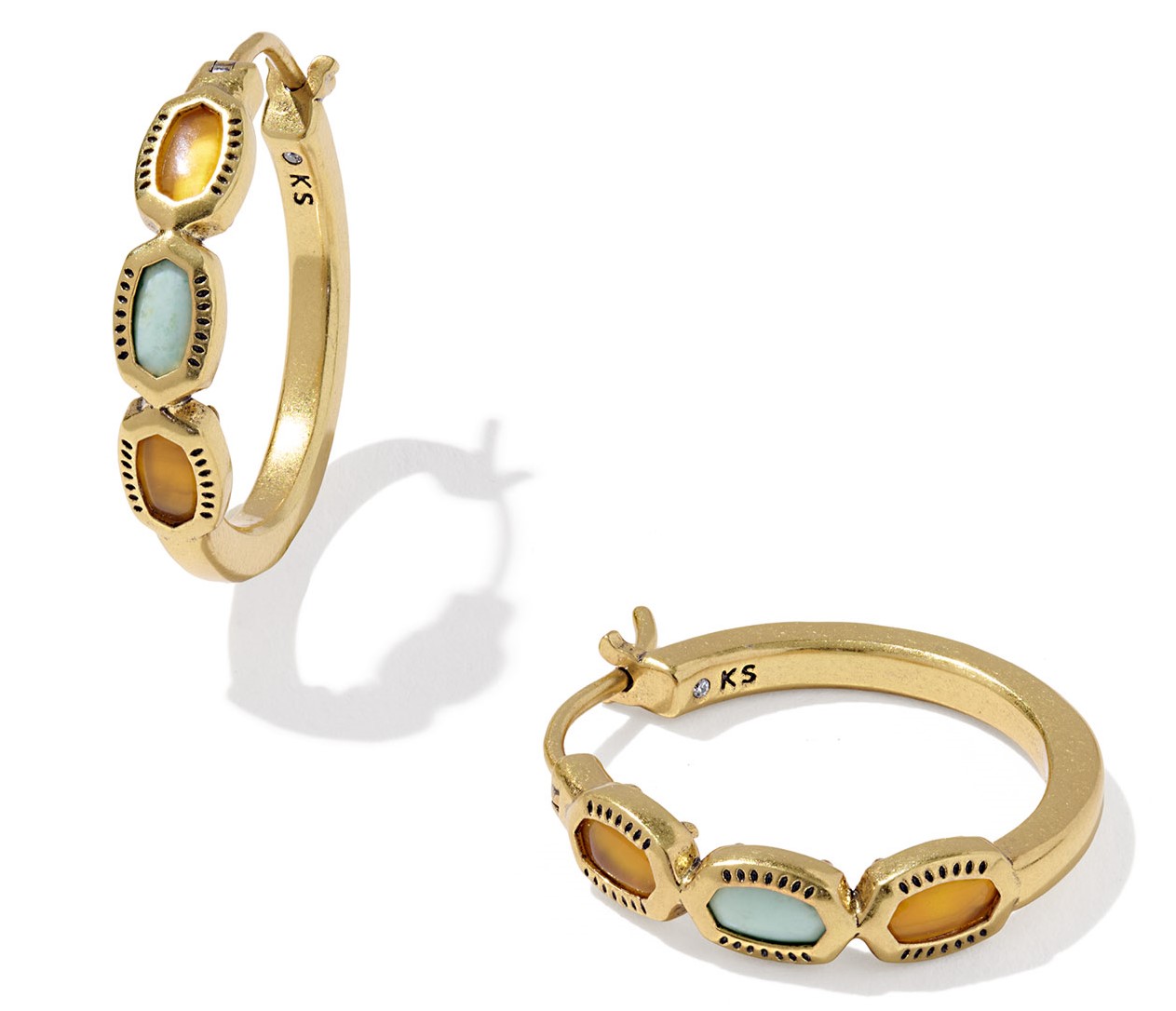 KENDRA SCOTT MINI ELISA MULTI MIX VINTAGE GOLD TONE HOOP EARRINGS