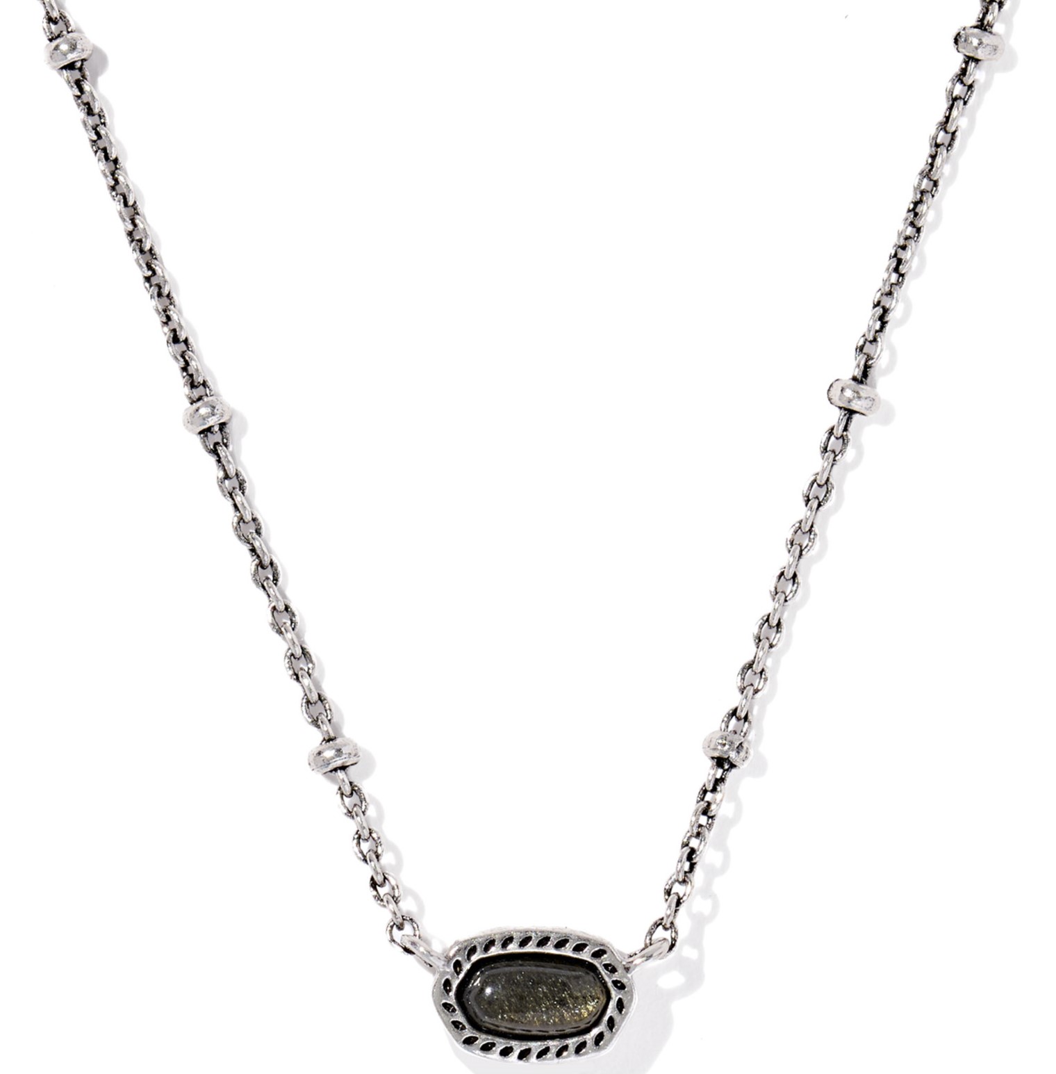 KENDRA SCOTT MINI ELISA GOLDEN OBSIDIAN VINTAGE SILVER SHORT NECKLACE