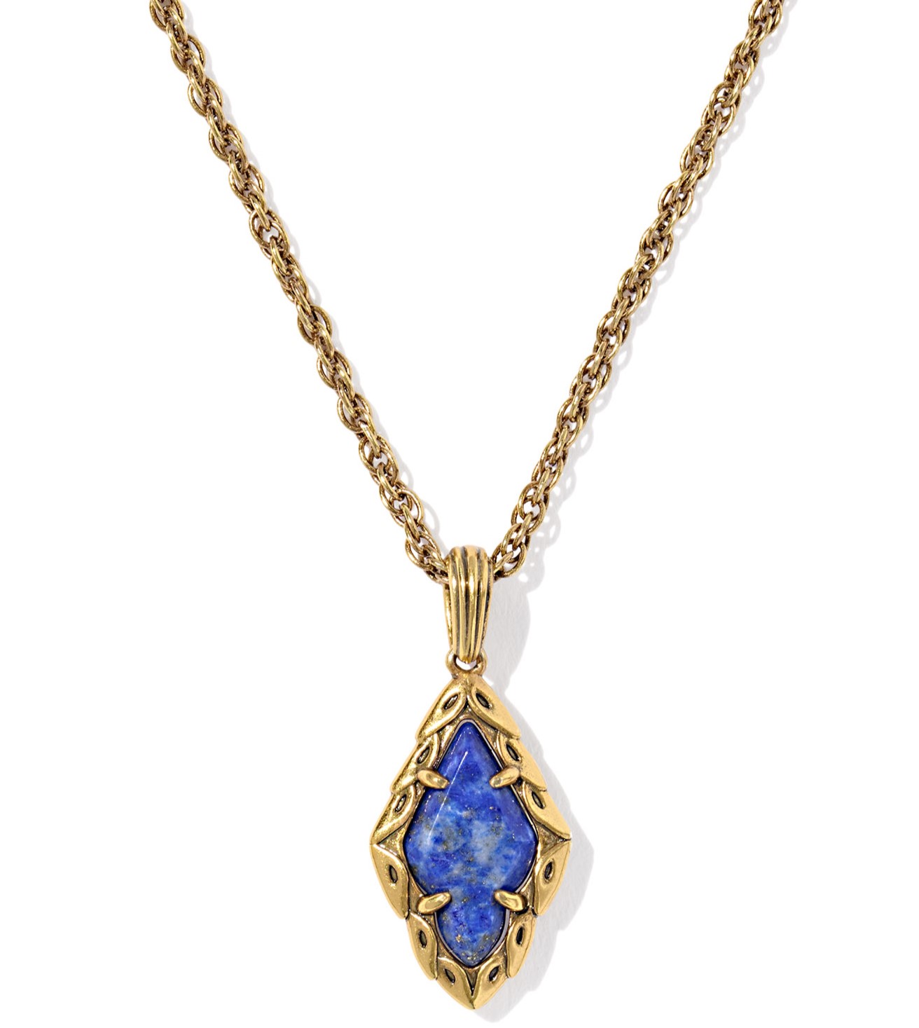 KENDRA SCOTT ADELINE BLUE LAPIS VINTAGE GOLD TONE SHORT PENDANT NECKLACE