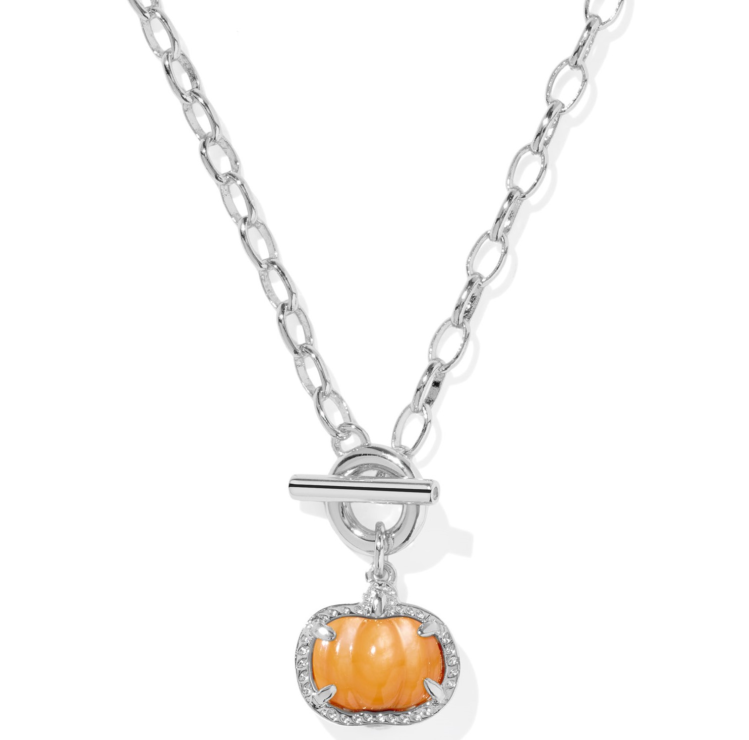 KENDRA SCOTT ORANGE MOTHER OF PEARL PUMPKIN RHODIUM CHAIN LINK NECKLACE
