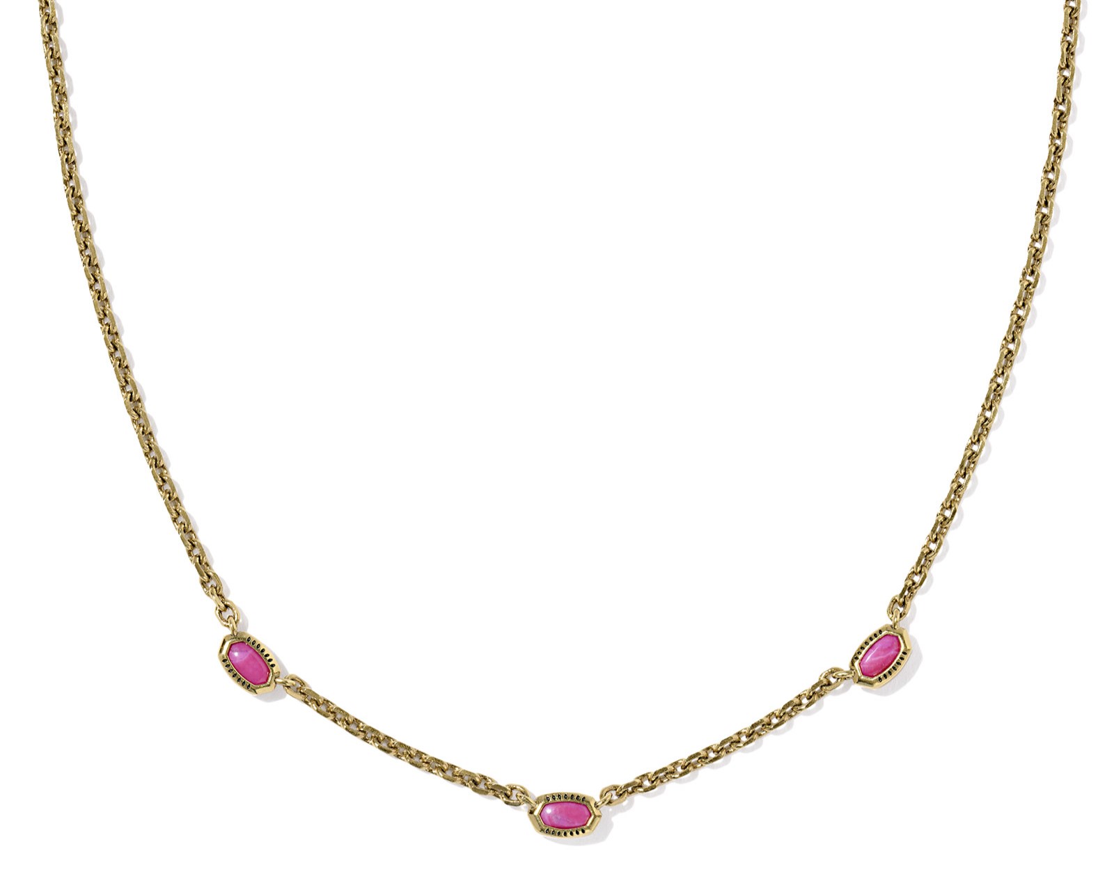 KENDRA SCOTT MINI ELISA VARIEGATED DARK FUSCHIA VINTAGE GOLD TONE 3-STATION NECKLACE