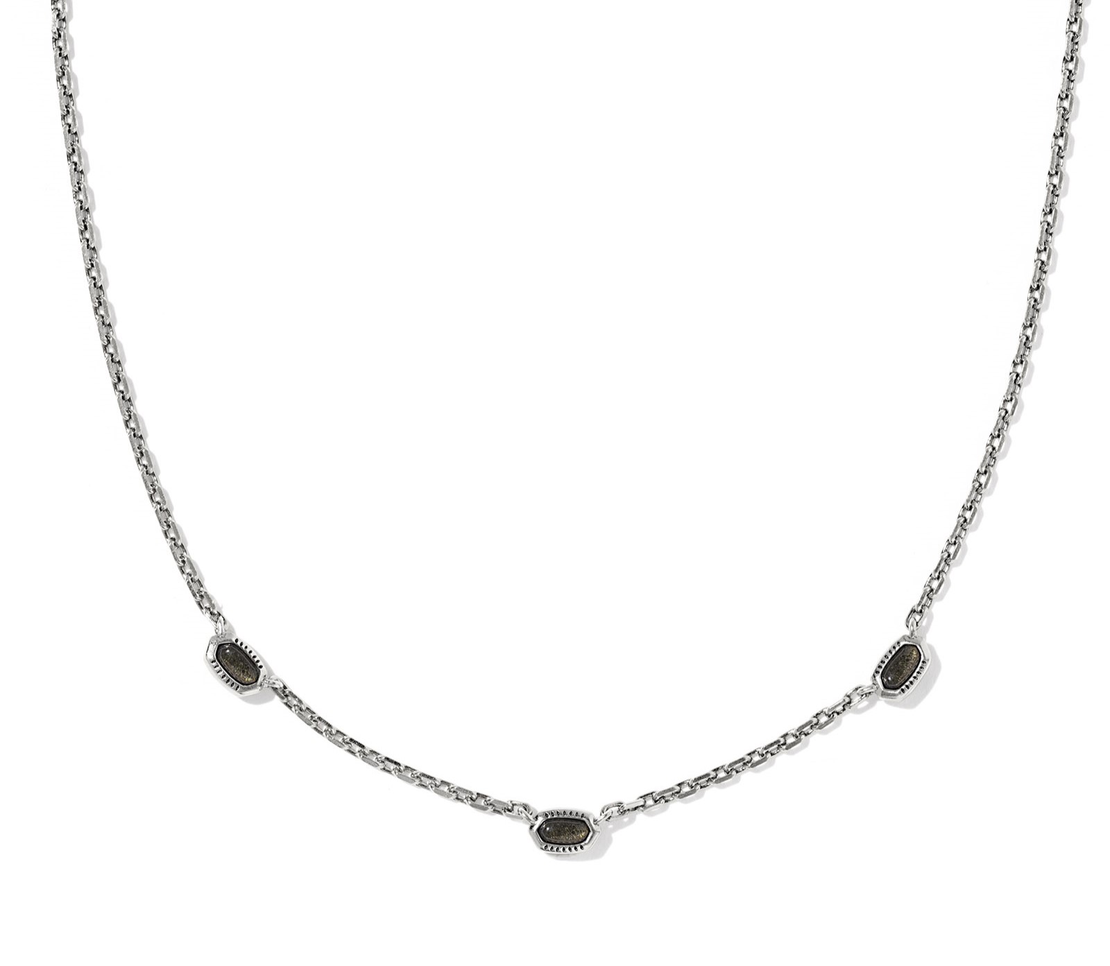 KENDRA SCOTT MINI ELISA GOLDEN OBSIDIAN VINTAGE SILVER 3-STATION NECKLACE