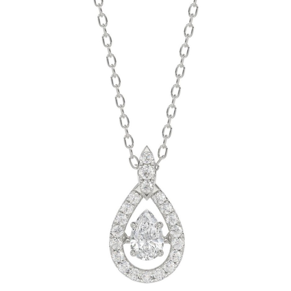 SUPER MAN MADE CREATED .75CTW TEARDROP PENDANT/CHAIN CONTAINING: .50CT PEAR SHAPE DIAMOND CENTER + 20 ROUND HALO DIAMONDS .25CTW F-G VS1-VS2 EC-130091 14KW  CHAIN ICLUDED