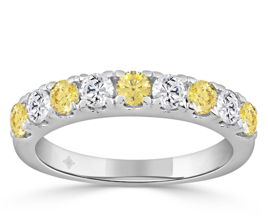 SUPER MAN MADE CREATED 1.00CTW 9 ROUND YELLOW + WHITE ROUND ALTERNATING DIAMONDS BAND F-G VS1-VS2 14KW