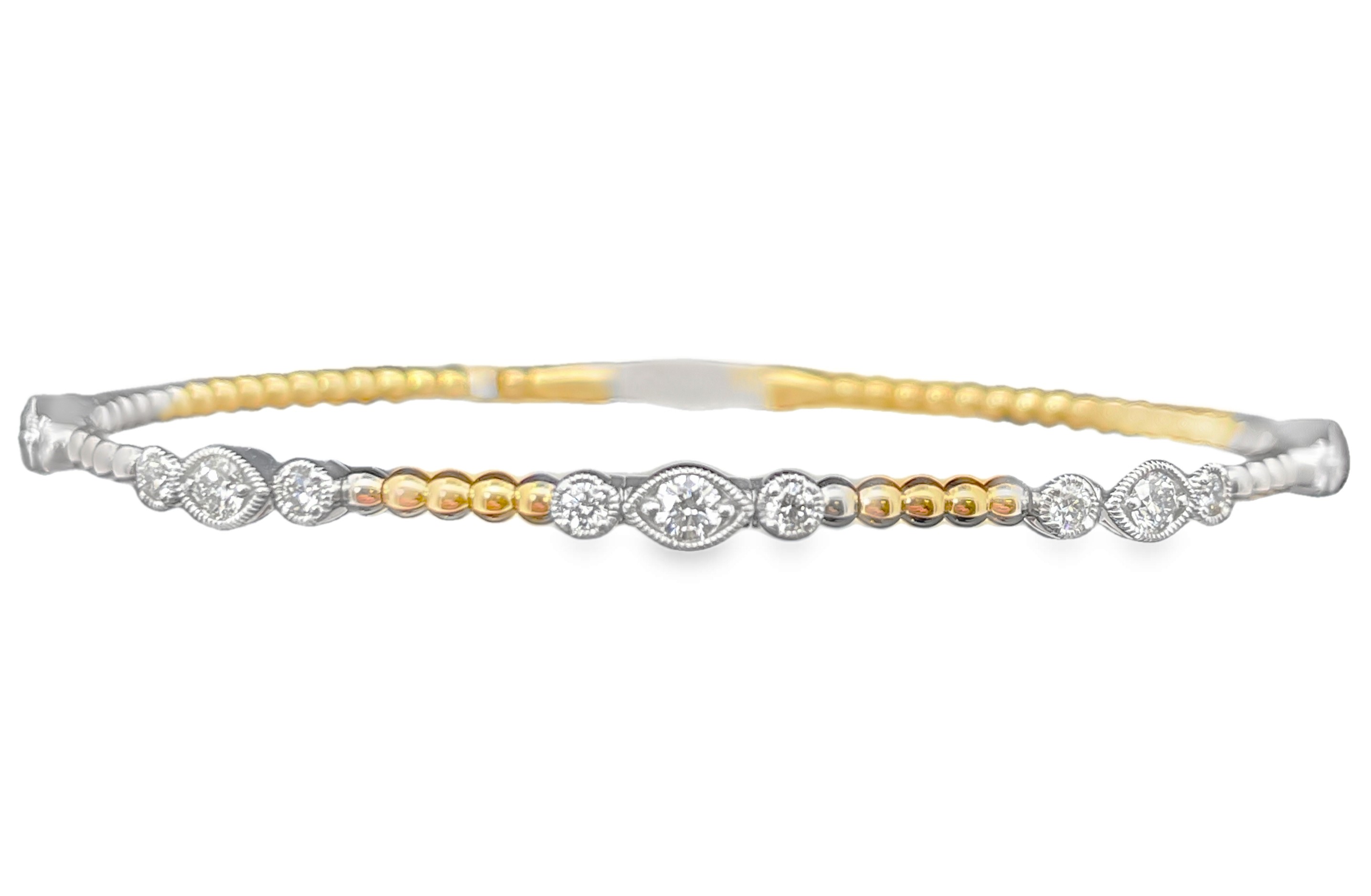 .69CTW 15 ROUND DIAMOND/5-STATION BEADED FLEX BANGLE 14KYW