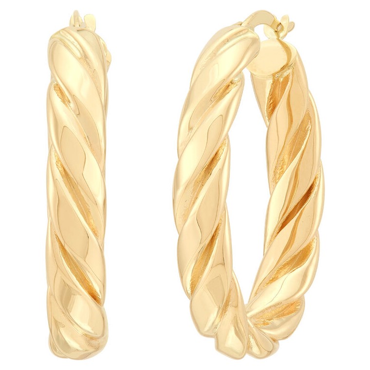 OVAL TWIST POLISHED TUBE HOOP EARRINGS 14KY