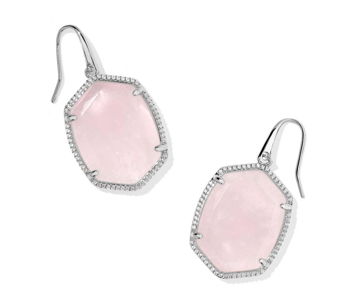 KENDRA SCOTT DAPHNE PAVE ROSE QUARTZ RHOD FRAMED DROP EARRINGS
