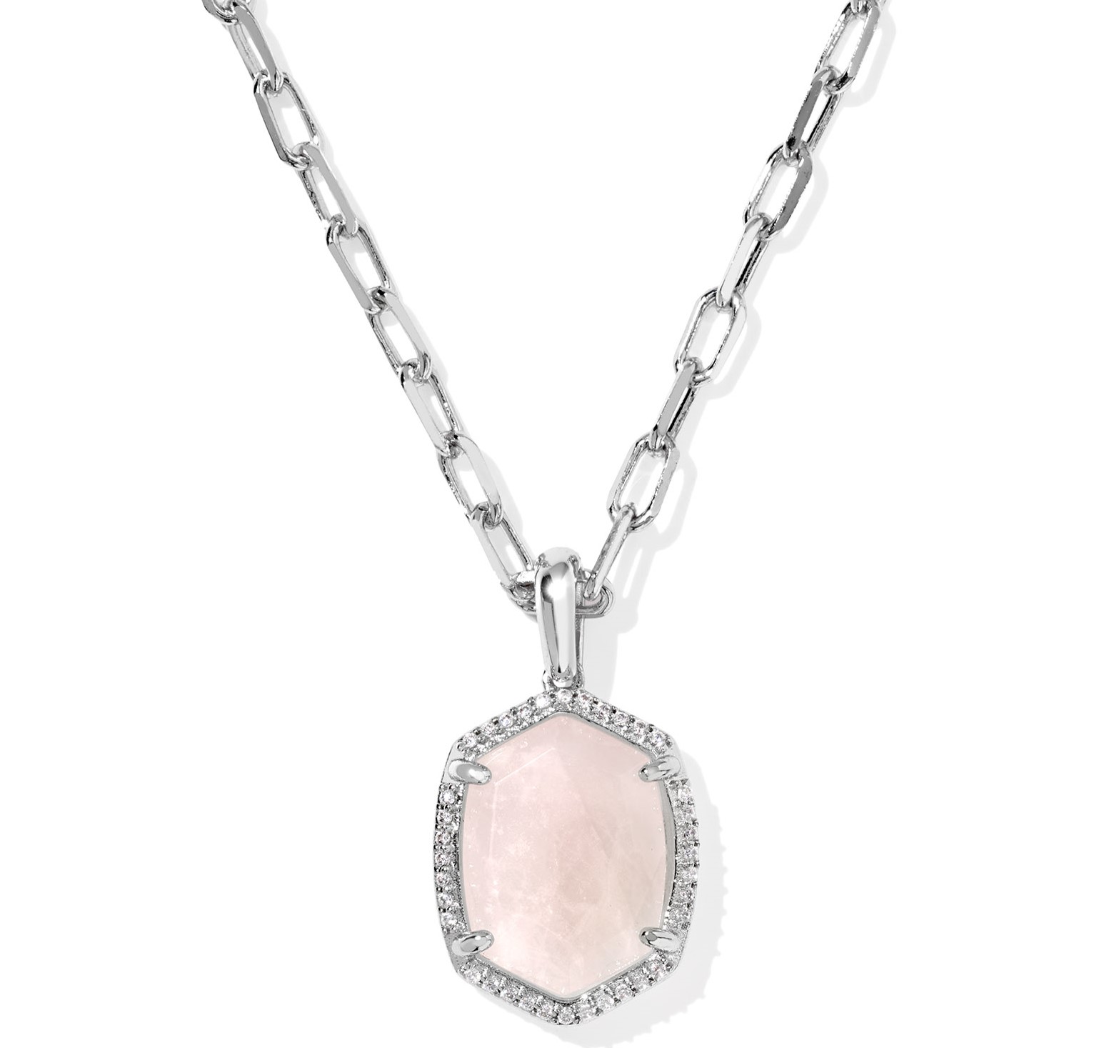 KENDRA SCOTT DAPHNE PAVE ROSE QUARTZ RHOD FRAMED NECKLACE