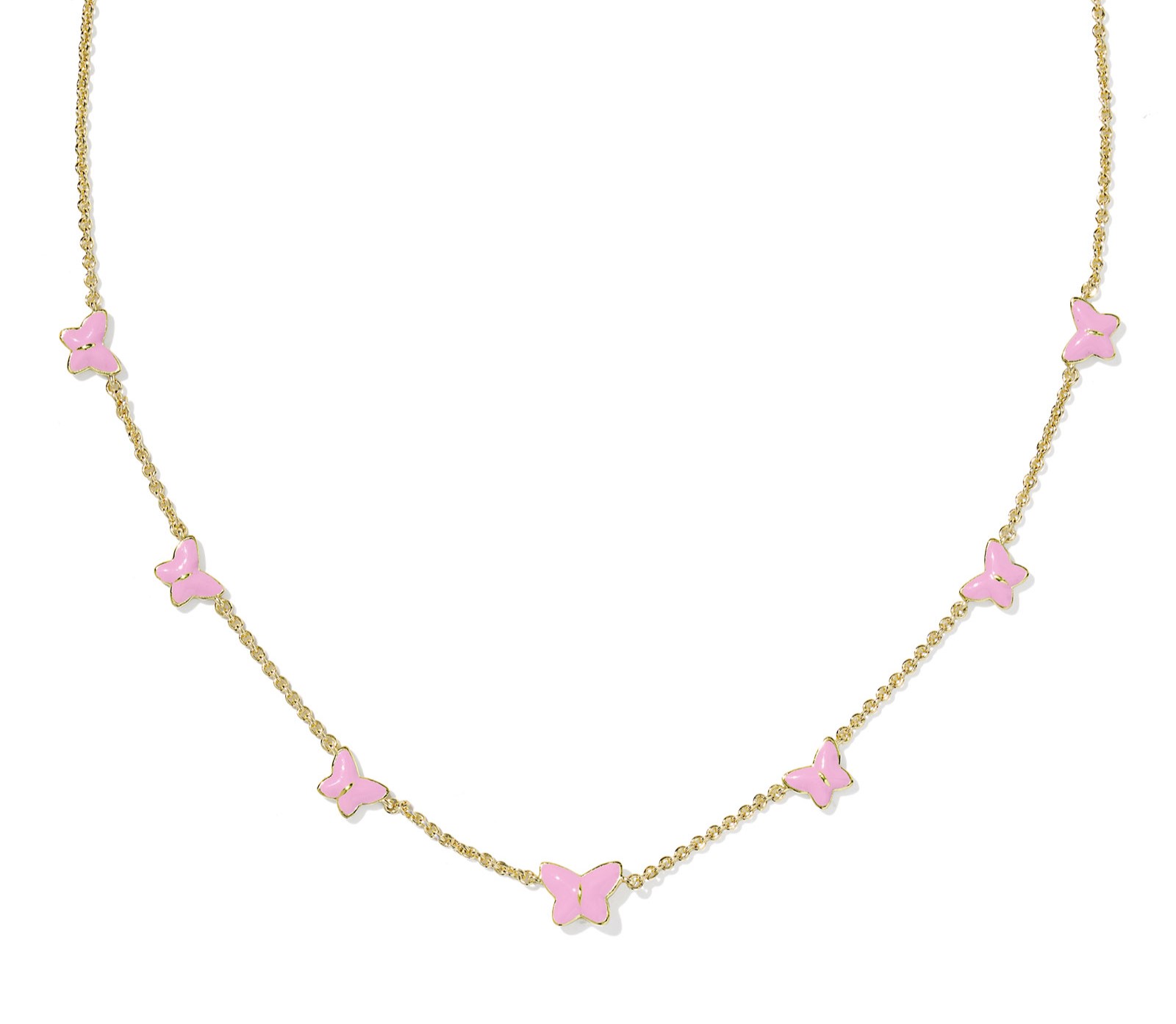 KENDRA SCOTT LILLIA PINK BUTTERFLY ENAMEL GOLD STRAND NECKLACE