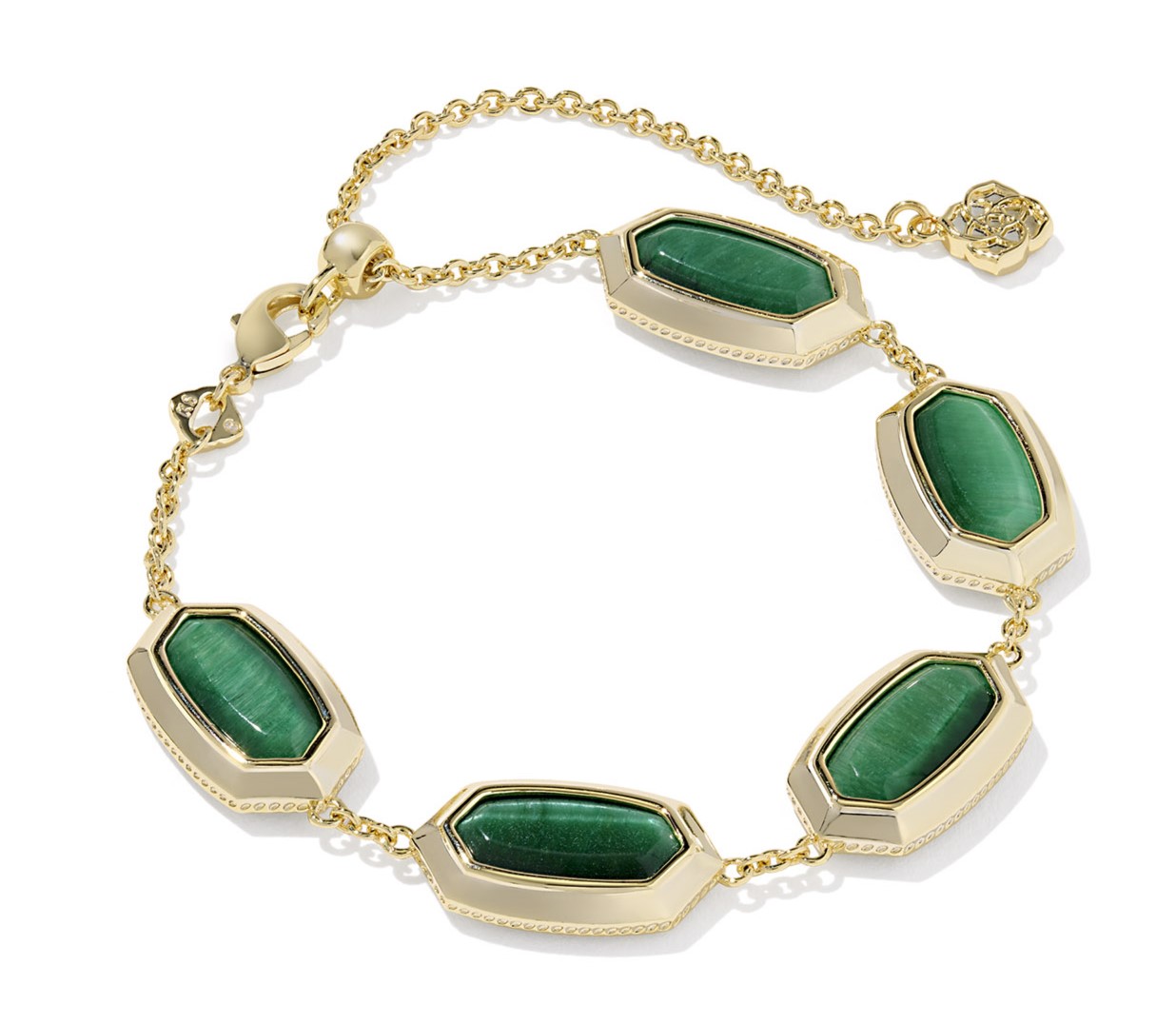 KENDRA SCOTT ELAINA BEZEL CHAIN BRAC YELLOW W/GREEN TIGERS EYE