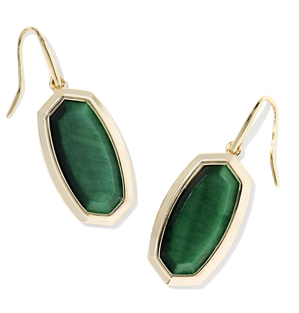 KENDRA SCOTT DANI BEZEL DROP ER YELLOW W/GREEN TIGERS EYE