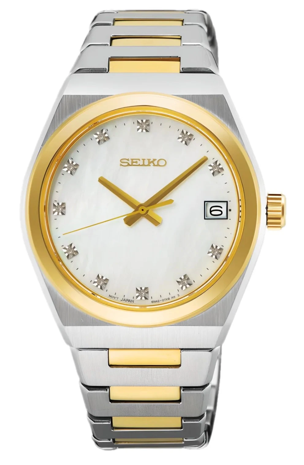 SEIKO LDS TWO TONE QUARTZ MOTHER OF PEARL W/DIA DIAL