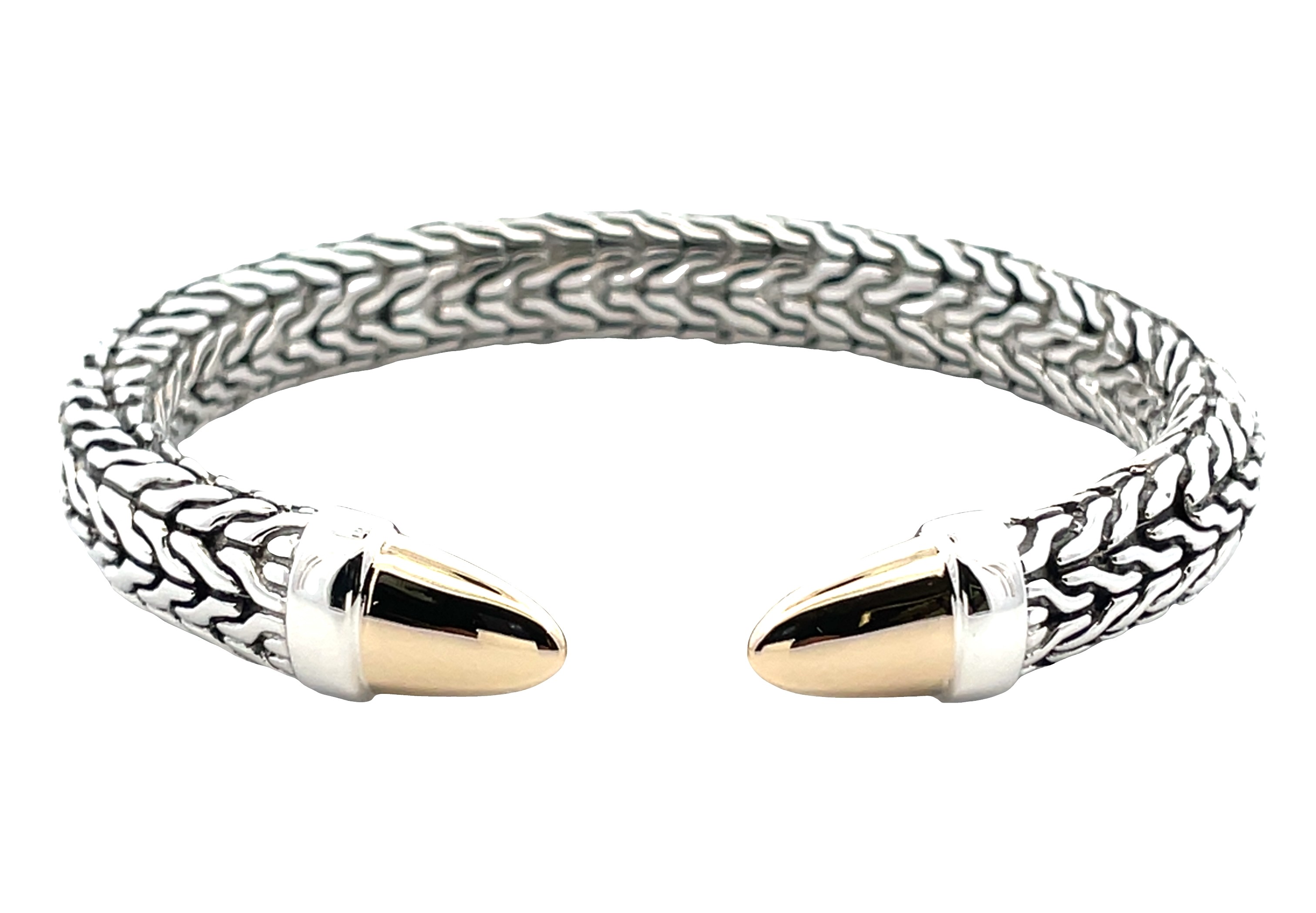 JOHN HARDY SPEAR 14KY/SILVER FLEX CUFF SIZE M