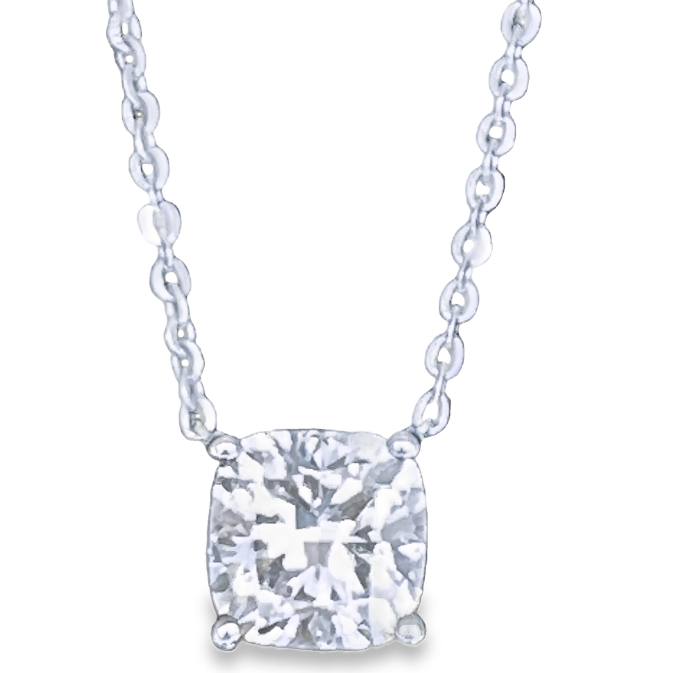 SUPER MAN MADE CREATED 2.00CT CUSHION DIAMOND SOLITAIRE NECKLACE 14KW