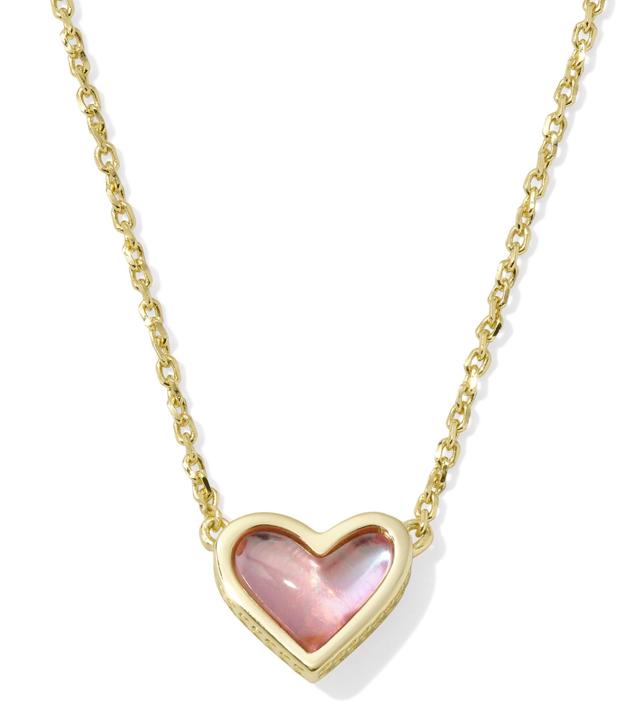 KENDRA SCOTT FRAMED ARI HEART BLUSH DICHROIC GLASS GOLD TONE PENDANT NECKLACE